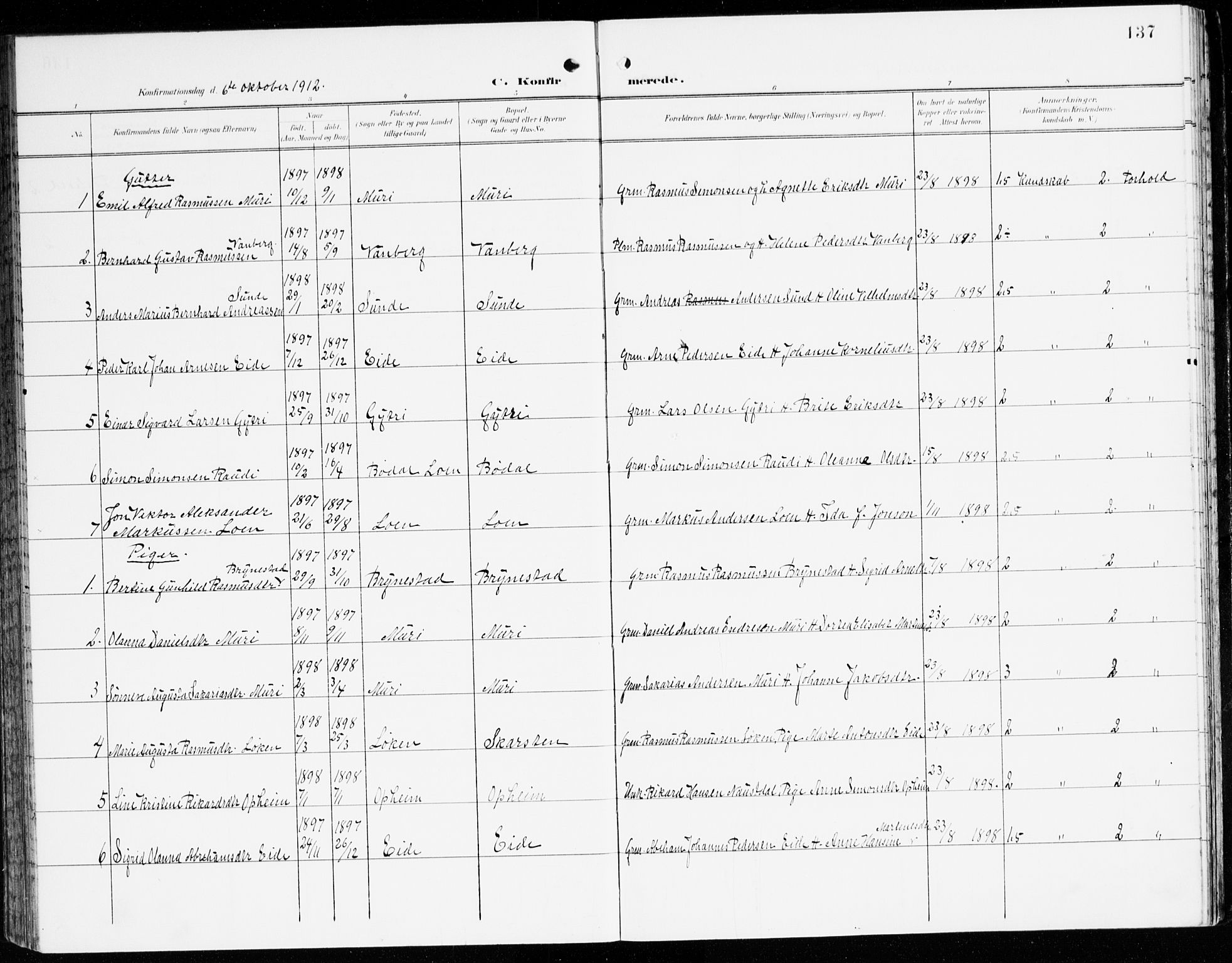 Innvik sokneprestembete, AV/SAB-A-80501: Parish register (official) no. C 2, 1900-1920, p. 137