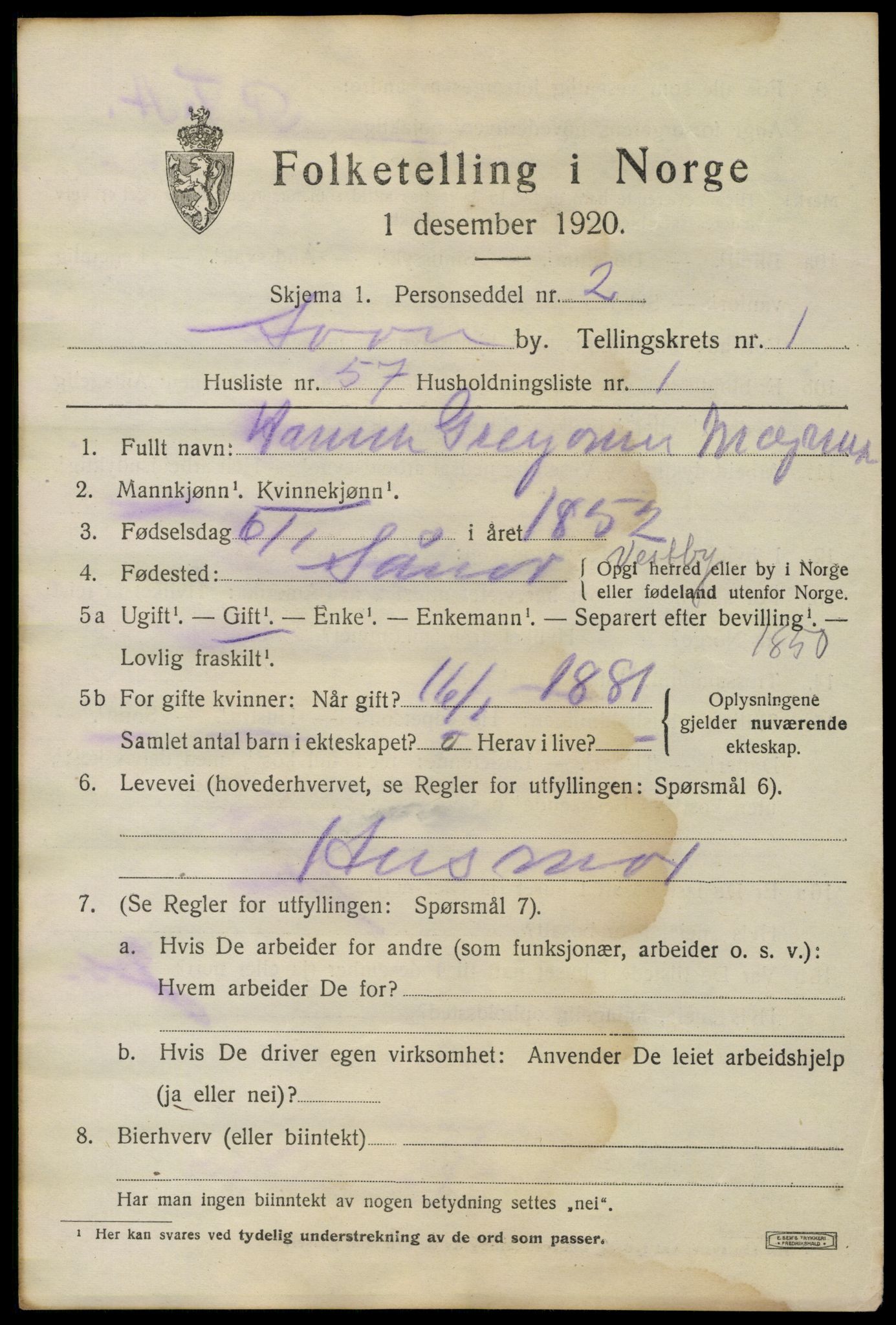 SAO, 1920 census for Son, 1920, p. 1118