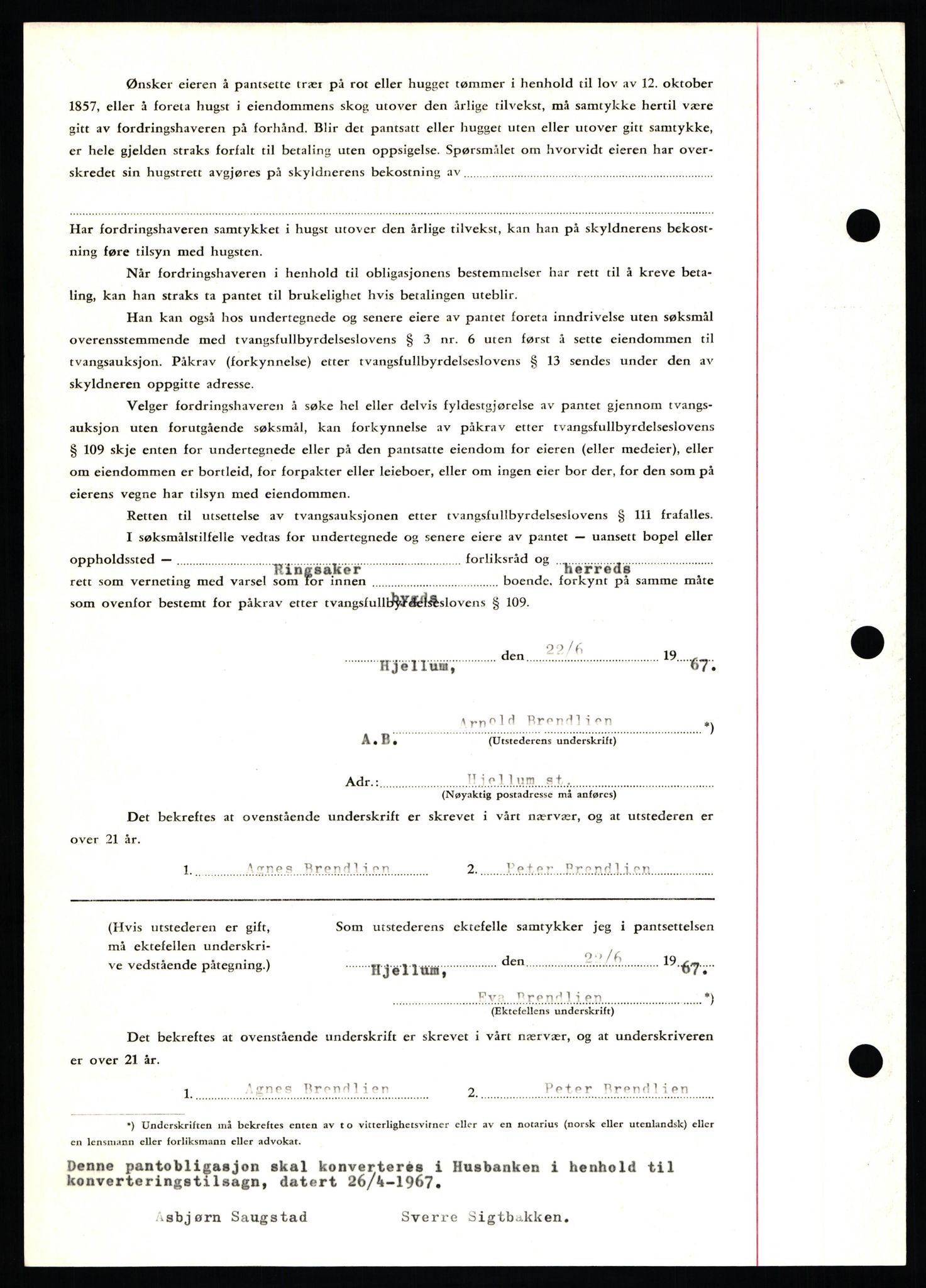 Nord-Hedmark sorenskriveri, SAH/TING-012/H/Hb/Hbf/L0071: Mortgage book no. B71, 1967-1967, Diary no: : 2951/1967