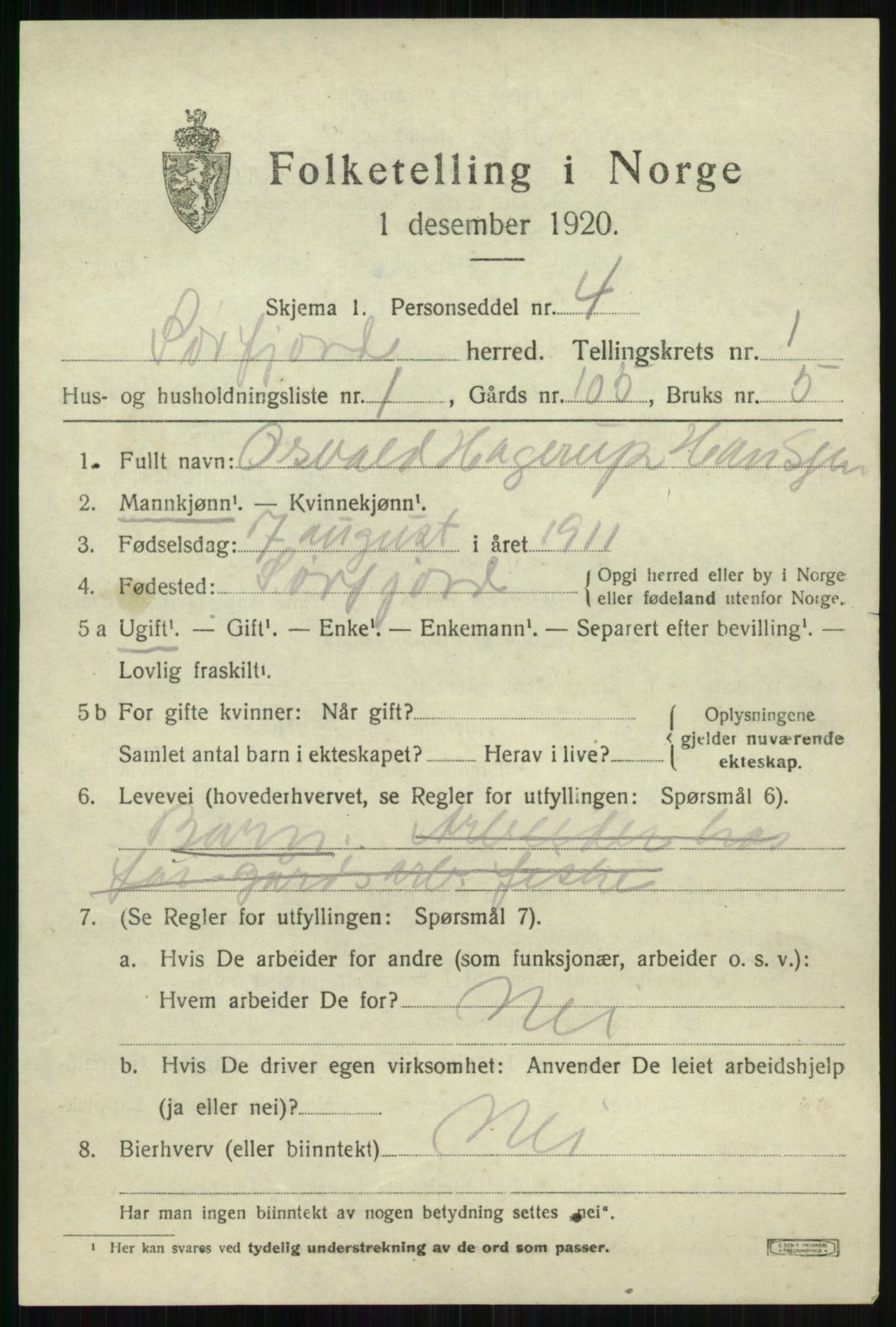 SATØ, 1920 census for Sørfjord, 1920, p. 468