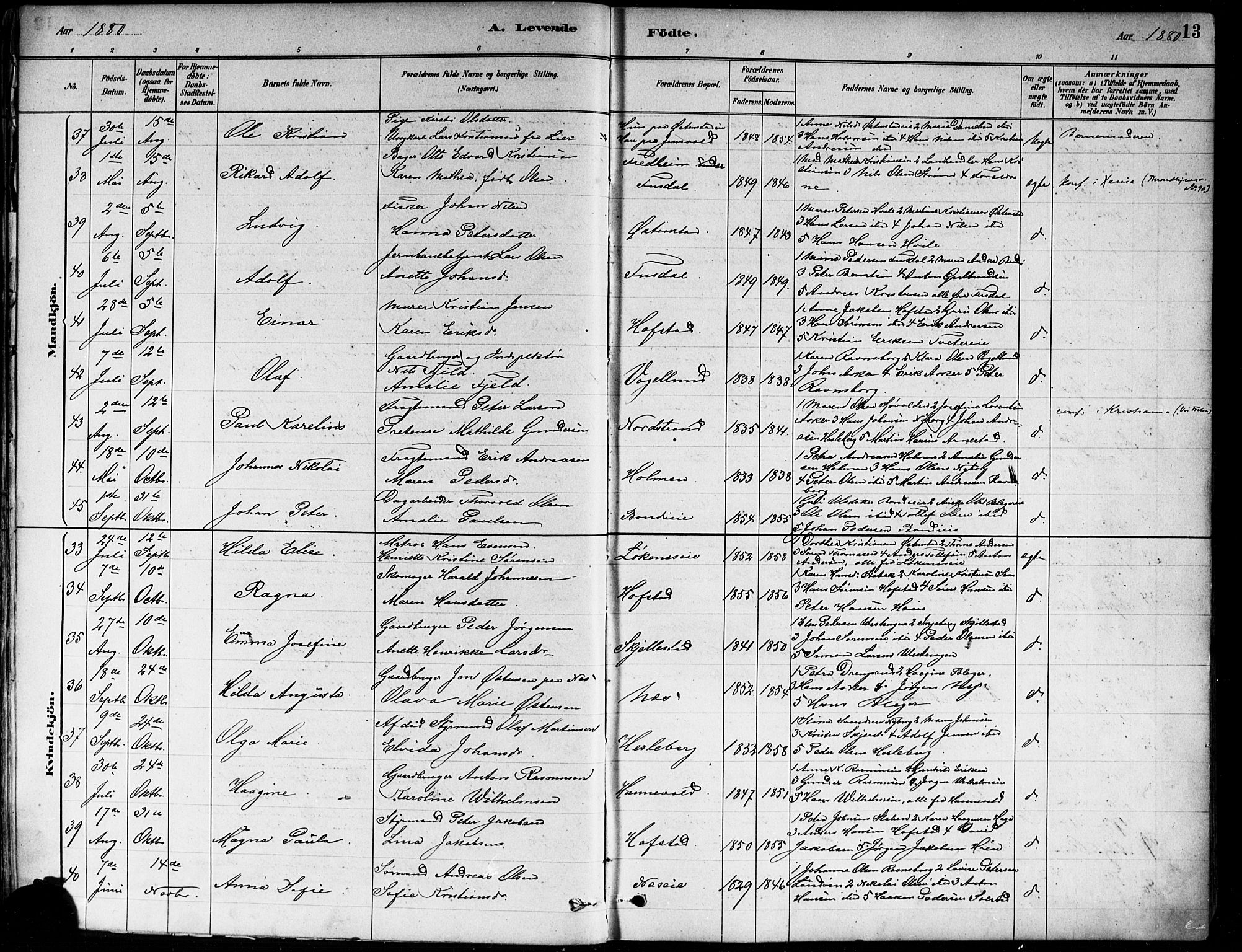Asker prestekontor Kirkebøker, AV/SAO-A-10256a/F/Fa/L0013: Parish register (official) no. I 13, 1879-1896, p. 13
