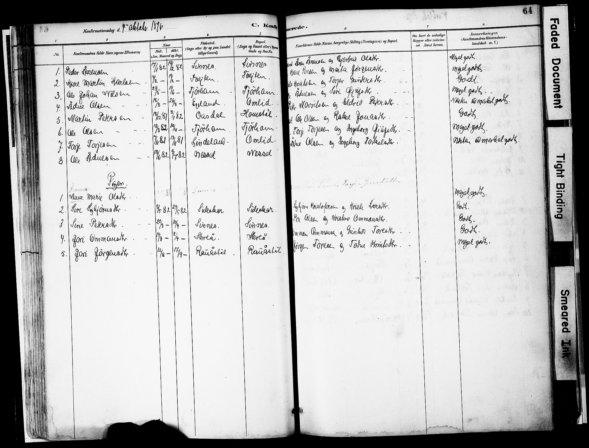 Sirdal sokneprestkontor, SAK/1111-0036/F/Fa/Faa/L0001: Parish register (official) no. A 1, 1887-1910, p. 64