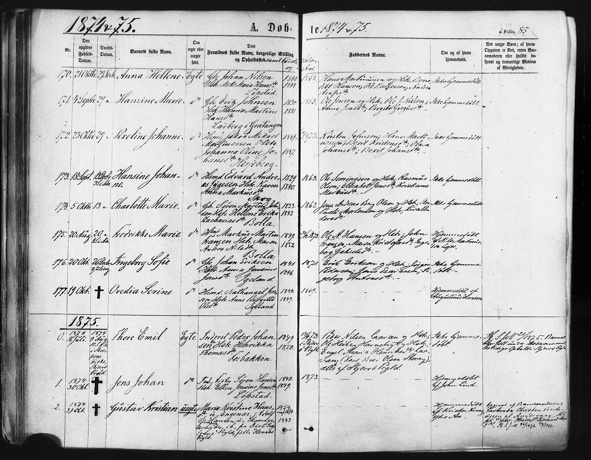 Ibestad sokneprestembete, SATØ/S-0077/H/Ha/Haa/L0010kirke: Parish register (official) no. 10, 1869-1879, p. 85