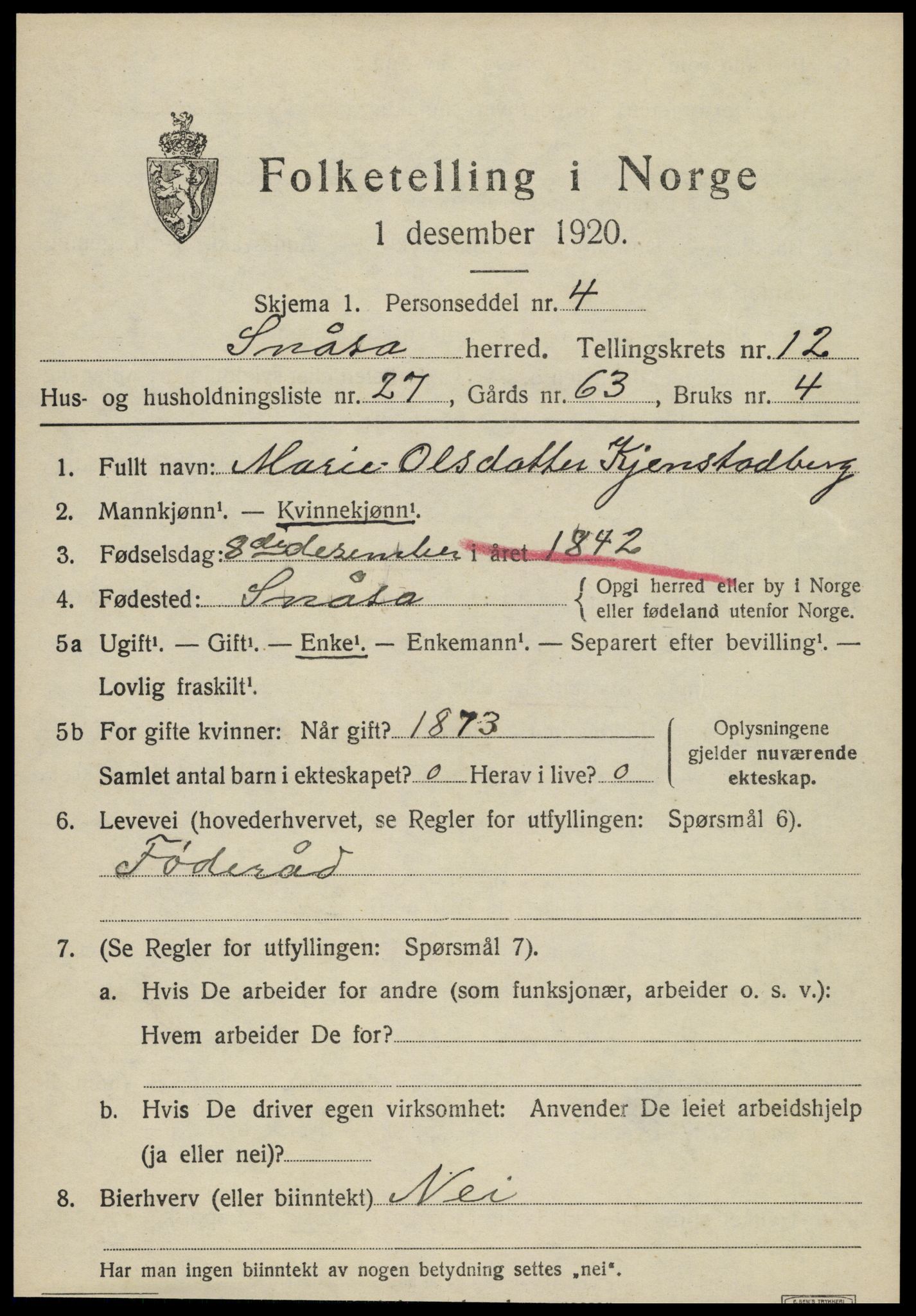 SAT, 1920 census for Snåsa, 1920, p. 5522