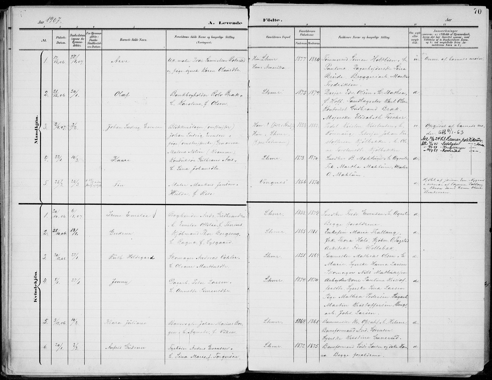 Lillehammer prestekontor, SAH/PREST-088/H/Ha/Haa/L0001: Parish register (official) no. 1, 1901-1916, p. 70