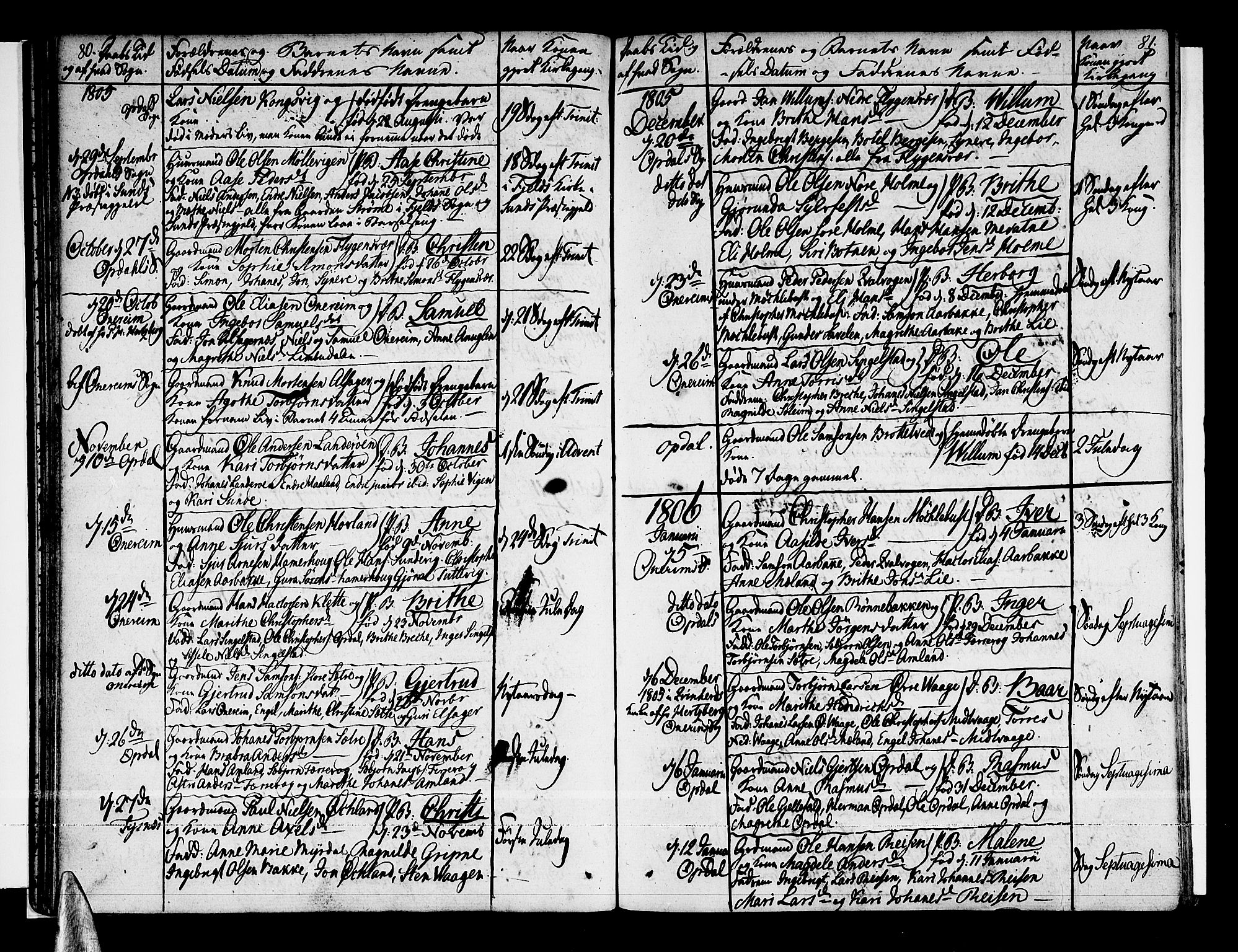 Tysnes sokneprestembete, AV/SAB-A-78601/H/Haa: Parish register (official) no. A 6, 1804-1816, p. 80-81