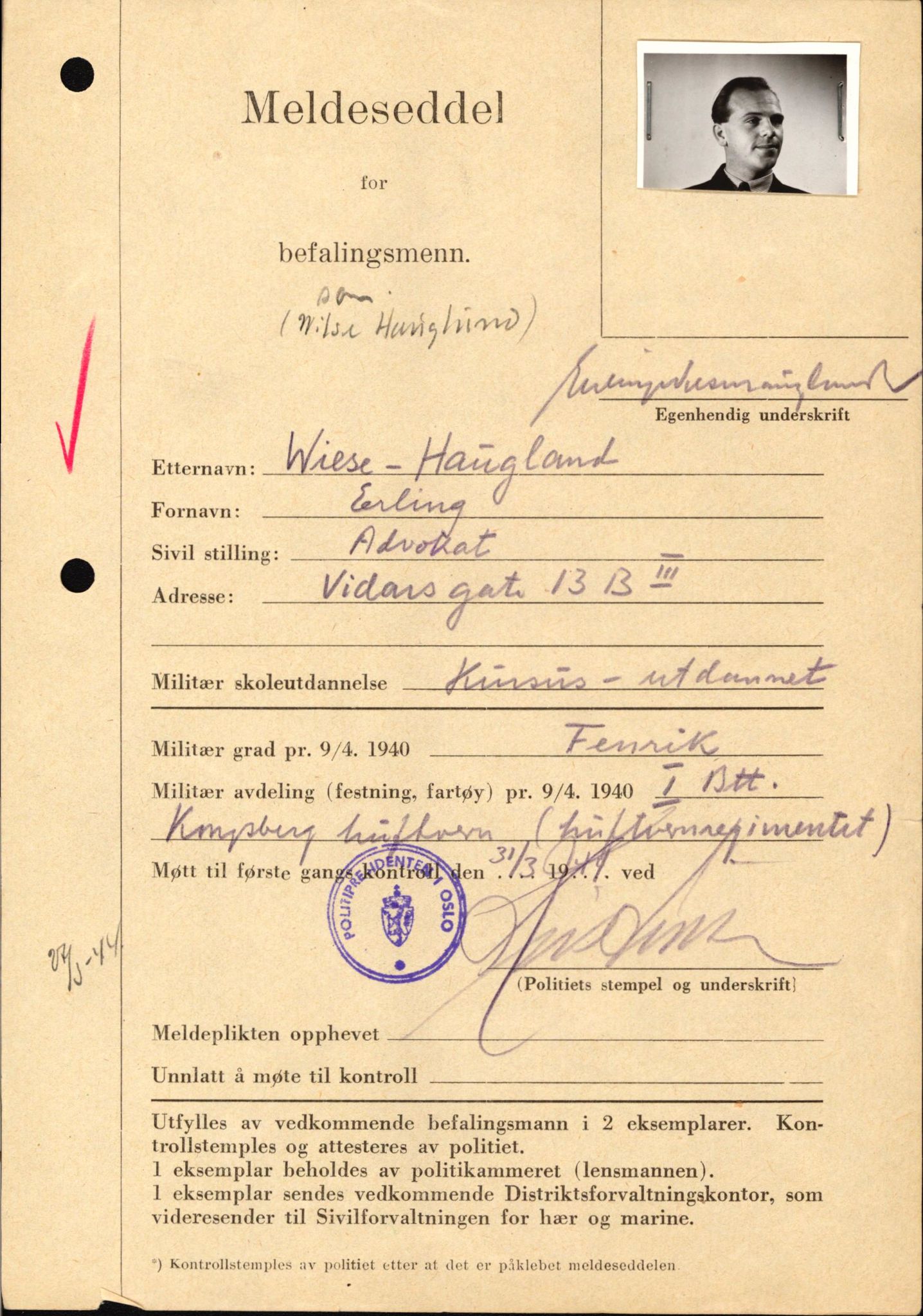 Forsvaret, Forsvarets krigshistoriske avdeling, AV/RA-RAFA-2017/Y/Yf/L0209: II-C-11-2121  -  Okkupasjonstiden.  Meldesedler for befal med foto og oppl. om militær grad 9. apr. 1940., 1944-1945, p. 1285