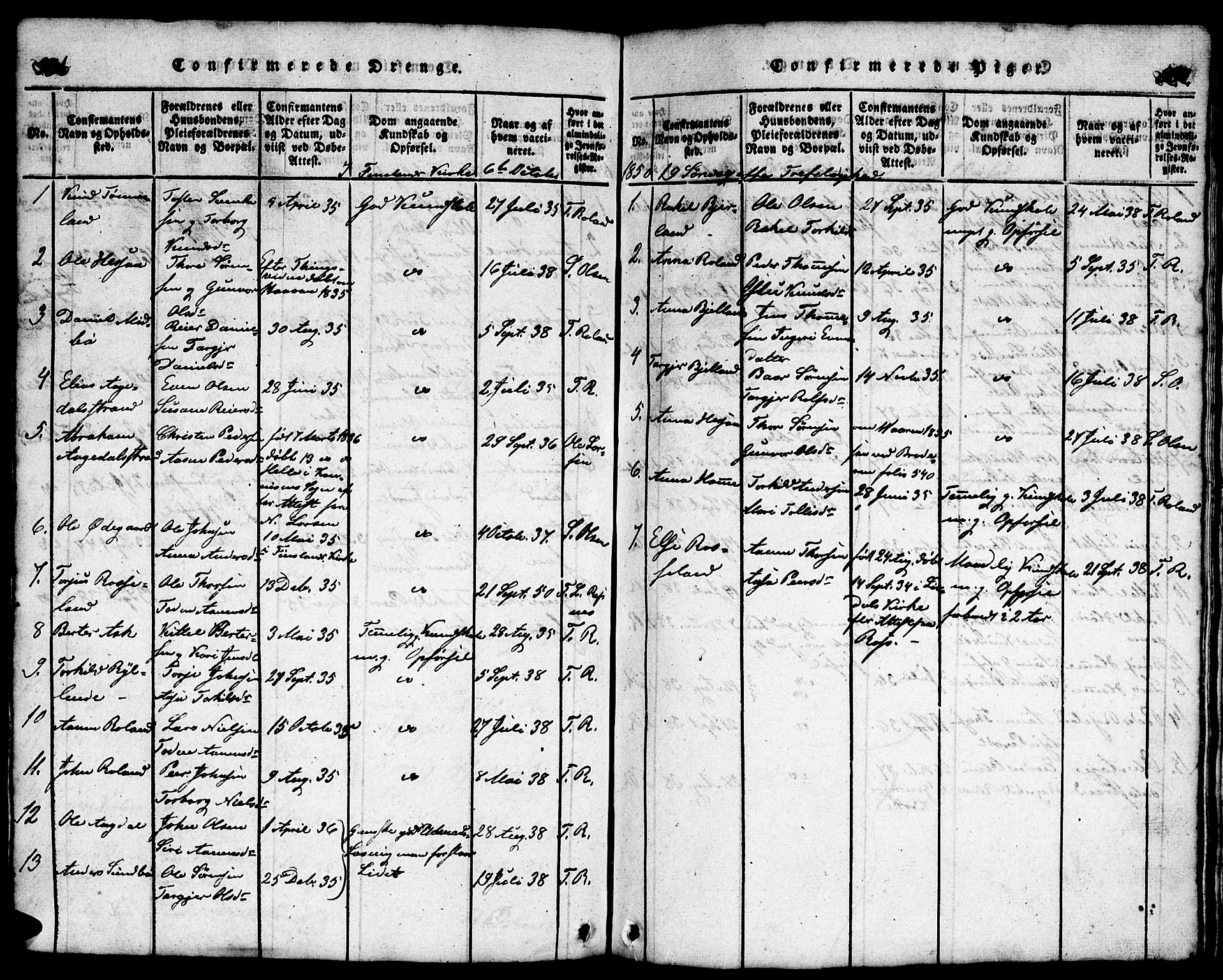 Bjelland sokneprestkontor, SAK/1111-0005/F/Fb/Fba/L0003: Parish register (copy) no. B 3, 1816-1870, p. 536-537