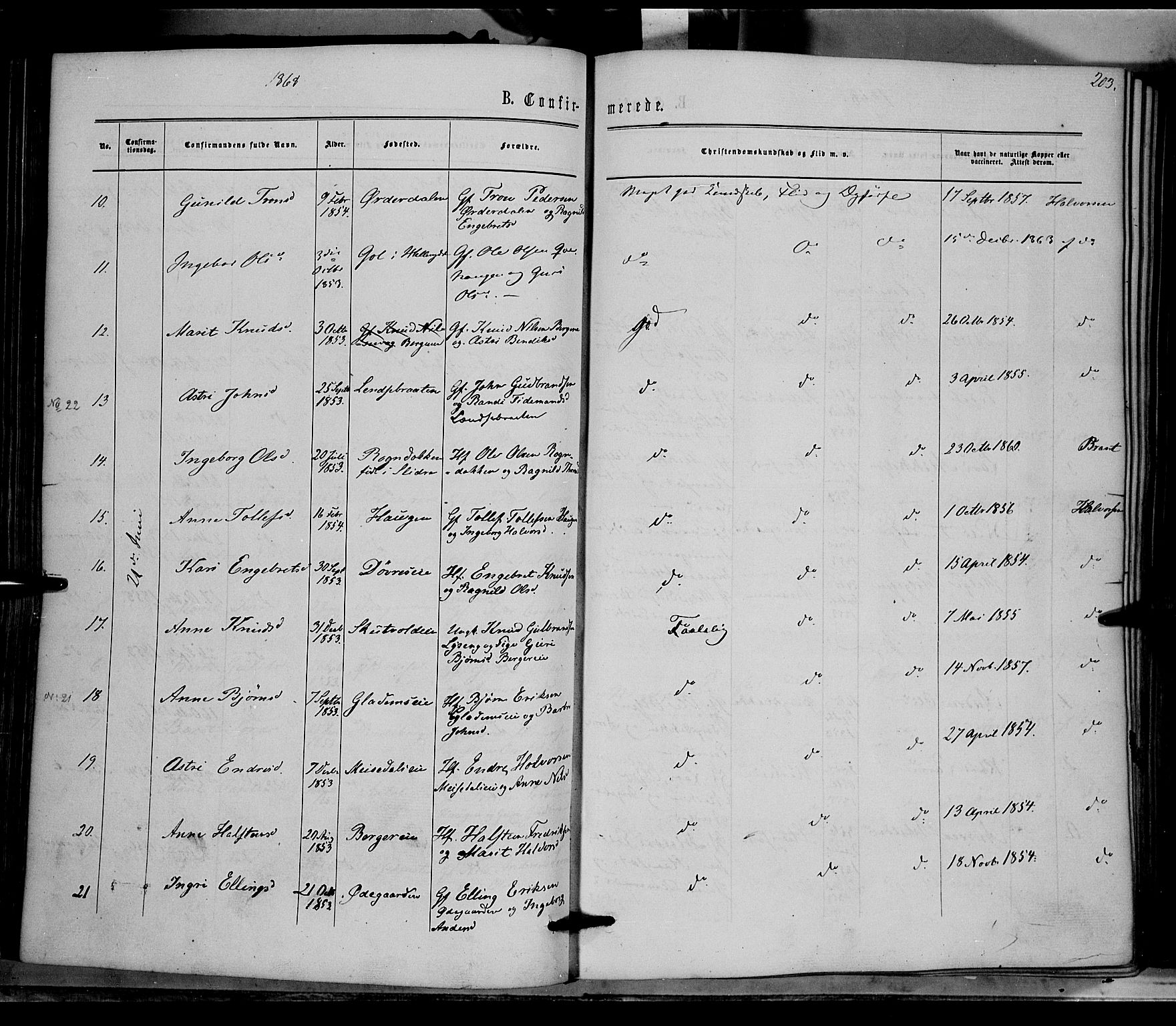 Nord-Aurdal prestekontor, AV/SAH-PREST-132/H/Ha/Haa/L0008: Parish register (official) no. 8, 1863-1875, p. 203