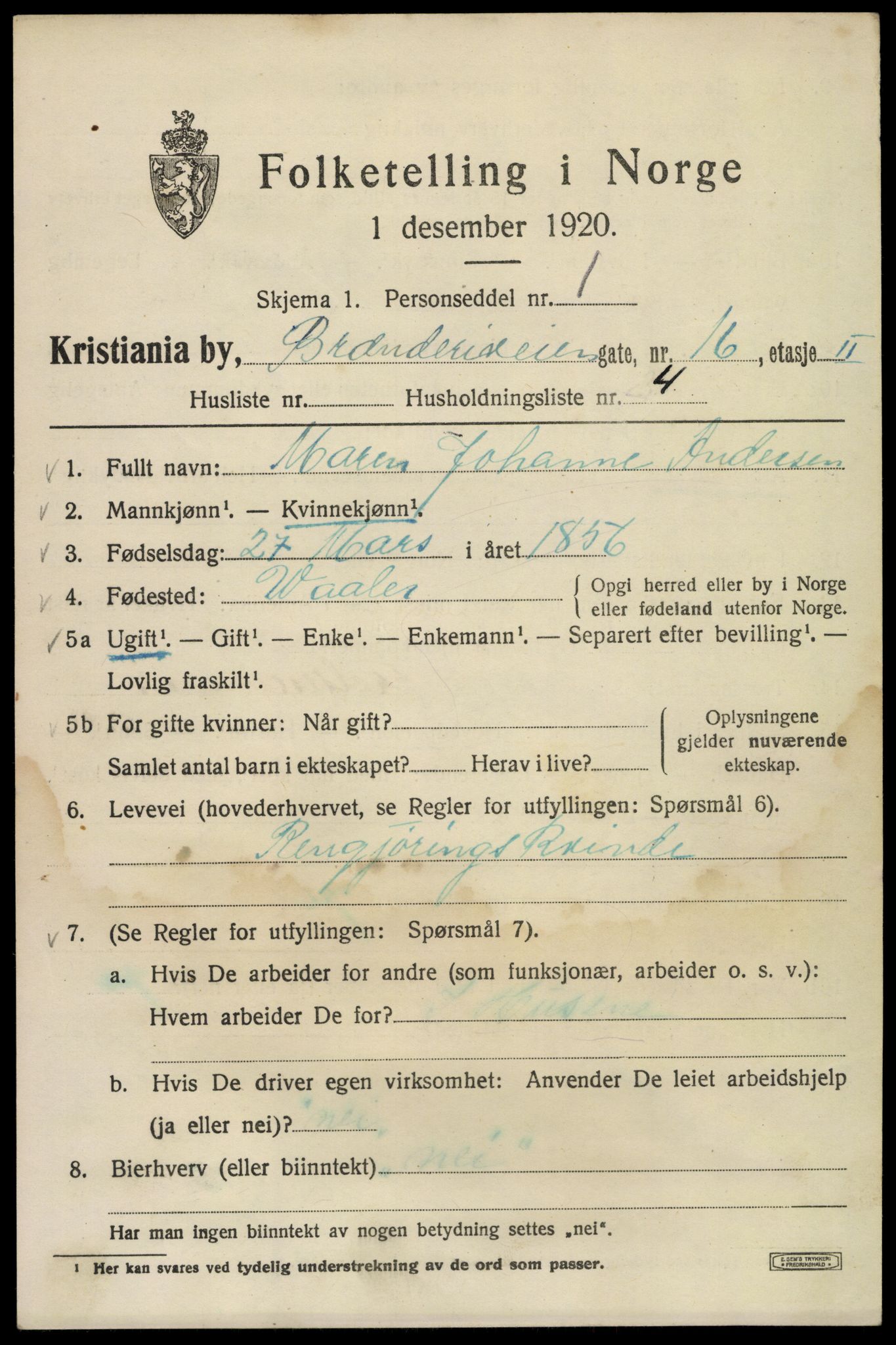 SAO, 1920 census for Kristiania, 1920, p. 176049