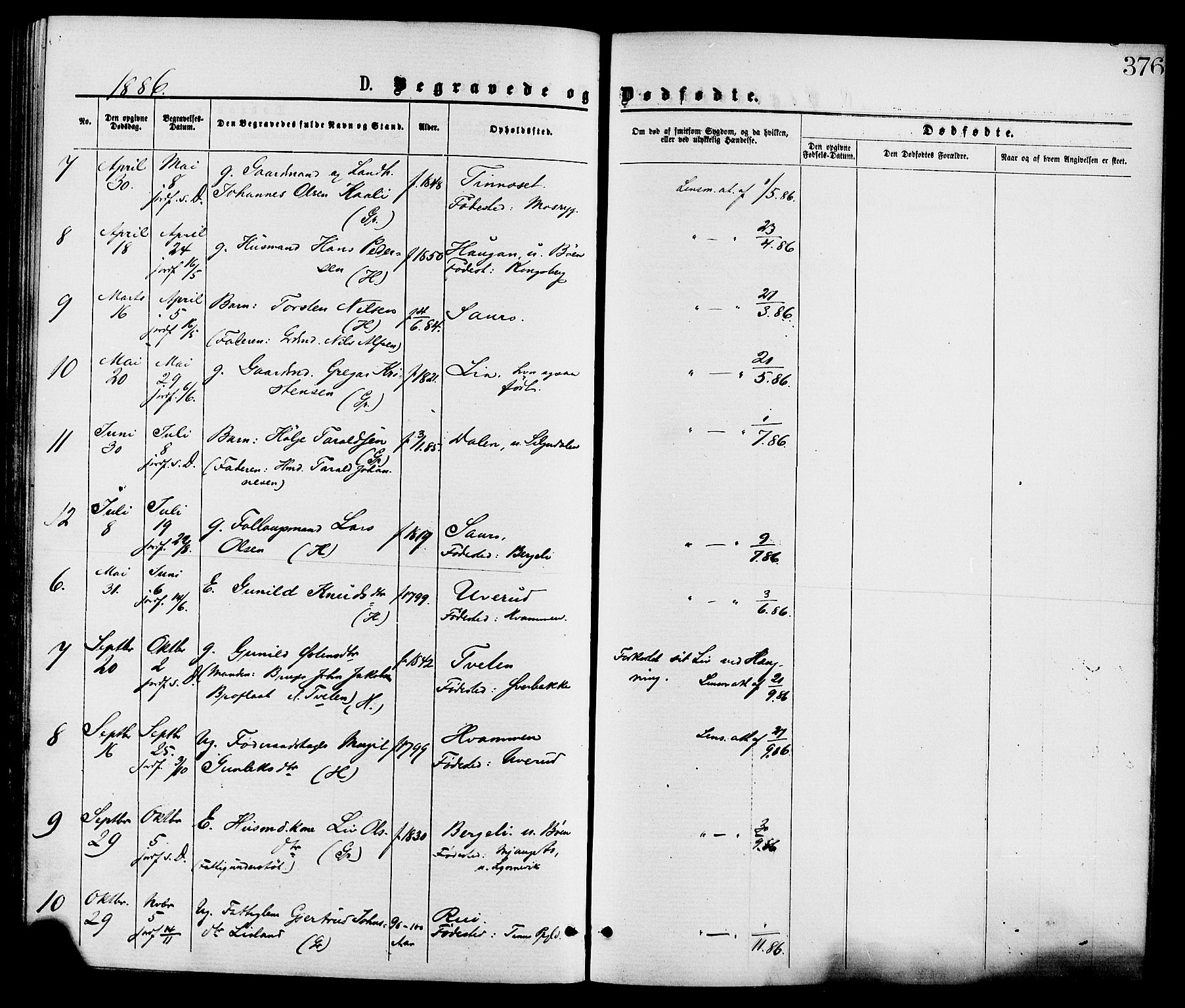 Gransherad kirkebøker, AV/SAKO-A-267/F/Fa/L0004: Parish register (official) no. I 4, 1871-1886, p. 376