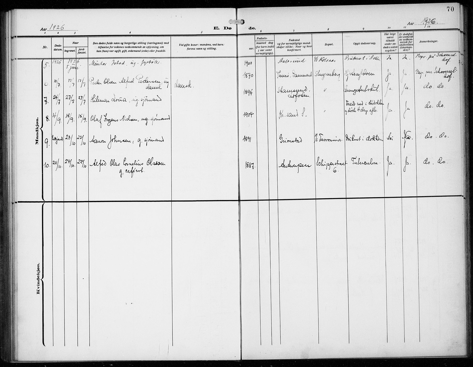 Den norske sjømannsmisjon i utlandet/Antwerpen, SAB/SAB/PA-0105/H/Ha/L0003: Parish register (official) no. A 3, 1914-1930, p. 70