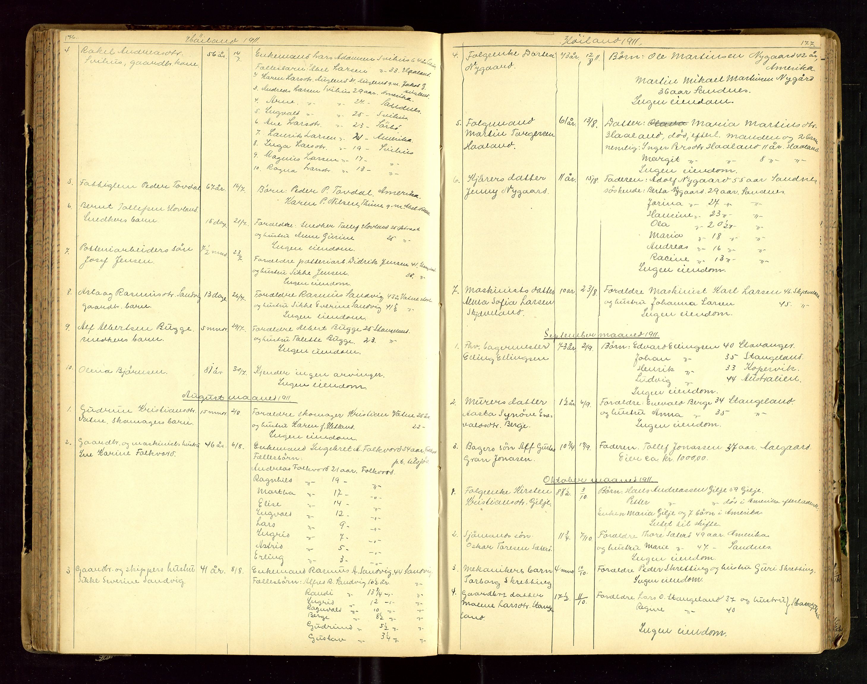 Jæren sorenskriveri, AV/SAST-A-100310/01/5/52/52B/L0003: DØDSFALLPROTOKOLL, 1910-1916, p. 176-177