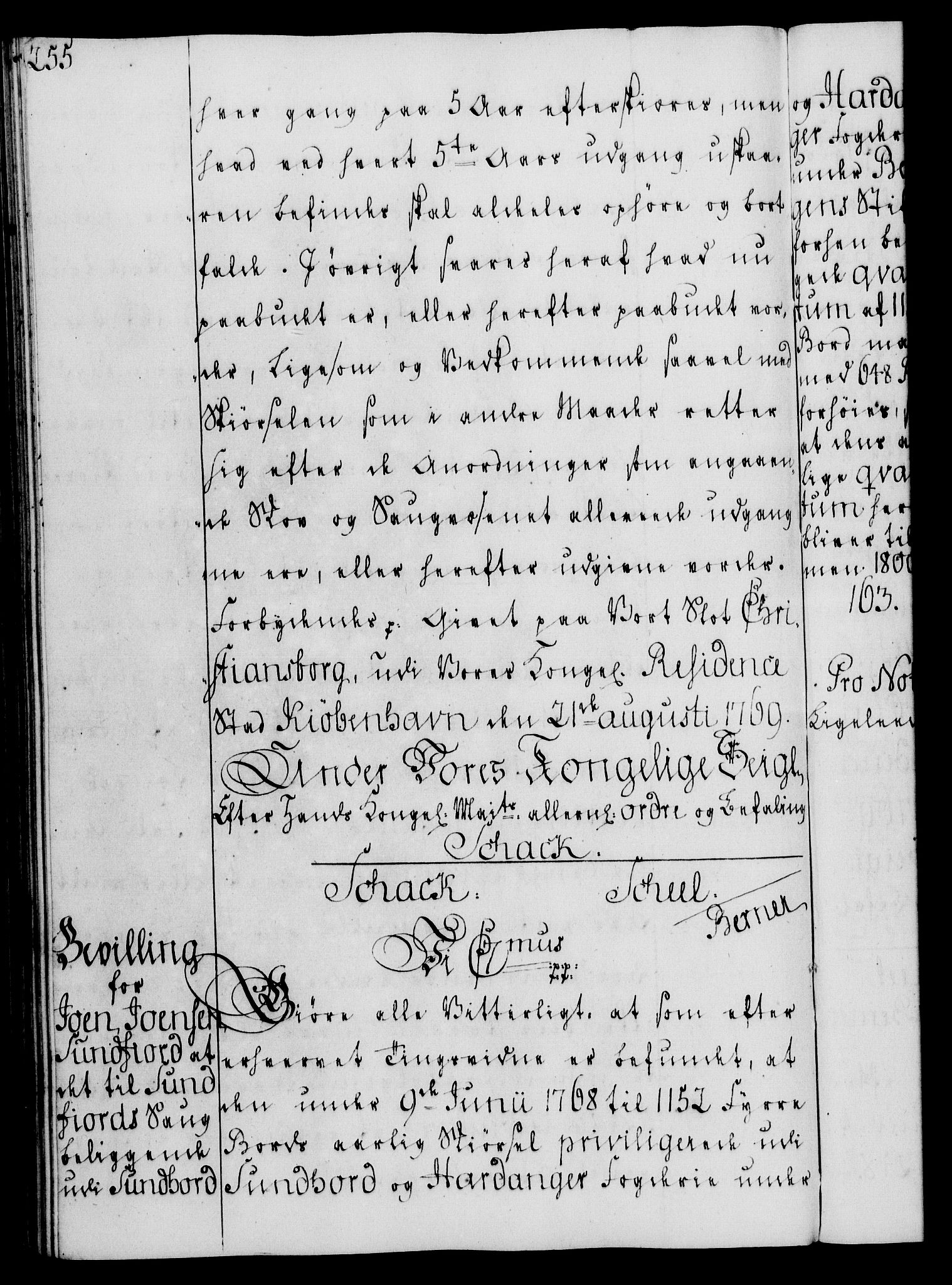 Rentekammeret, Kammerkanselliet, RA/EA-3111/G/Gg/Gga/L0008: Norsk ekspedisjonsprotokoll med register (merket RK 53.8), 1768-1771, p. 255