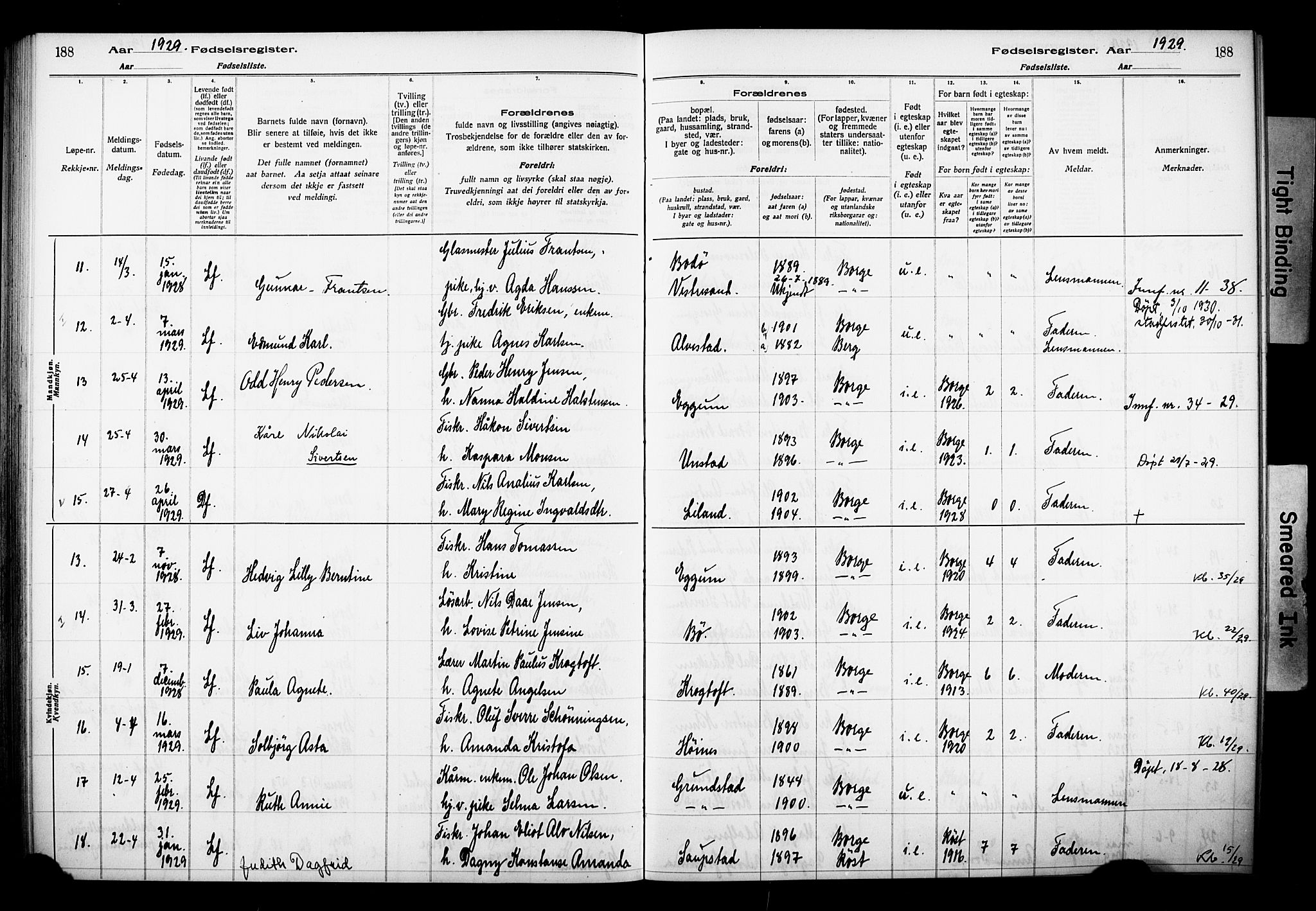 Ministerialprotokoller, klokkerbøker og fødselsregistre - Nordland, SAT/A-1459/880/L1145: Birth register no. 880.II.4.1, 1916-1929, p. 188