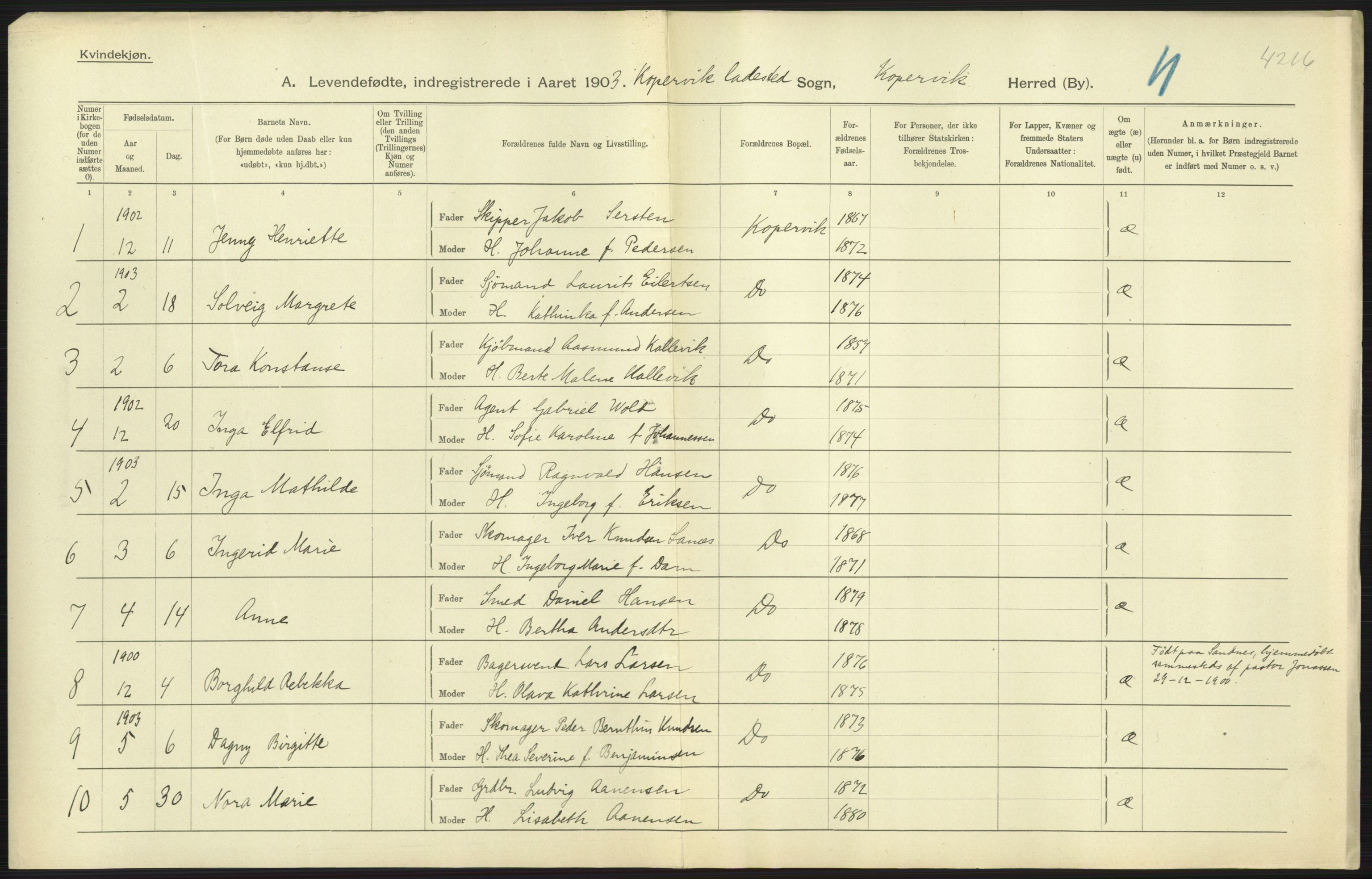 Statistisk sentralbyrå, Sosiodemografiske emner, Befolkning, AV/RA-S-2228/D/Df/Dfa/Dfaa/L0012: Stavanger amt: Fødte, gifte, døde, 1903, p. 311