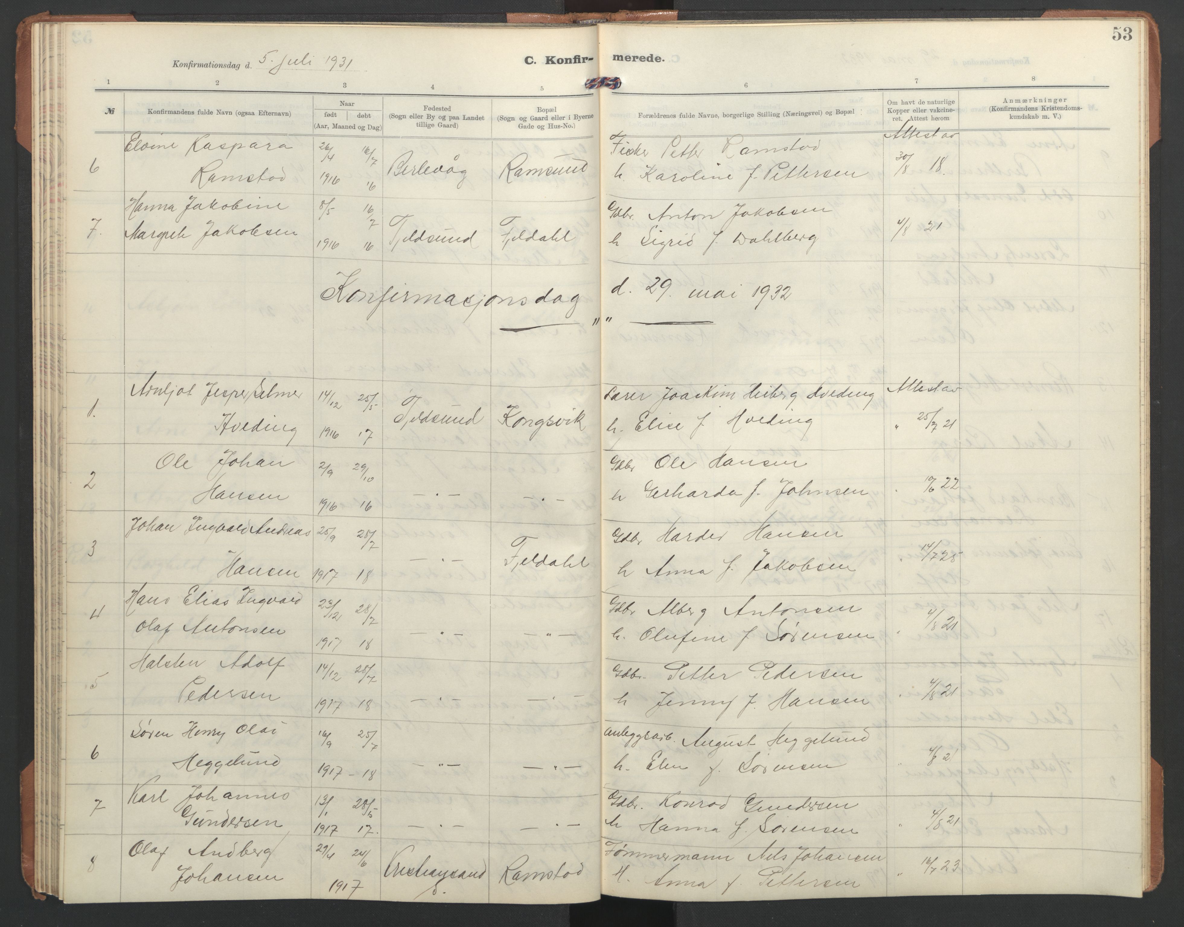 Ministerialprotokoller, klokkerbøker og fødselsregistre - Nordland, SAT/A-1459/865/L0934: Parish register (copy) no. 865C06, 1911-1942, p. 53