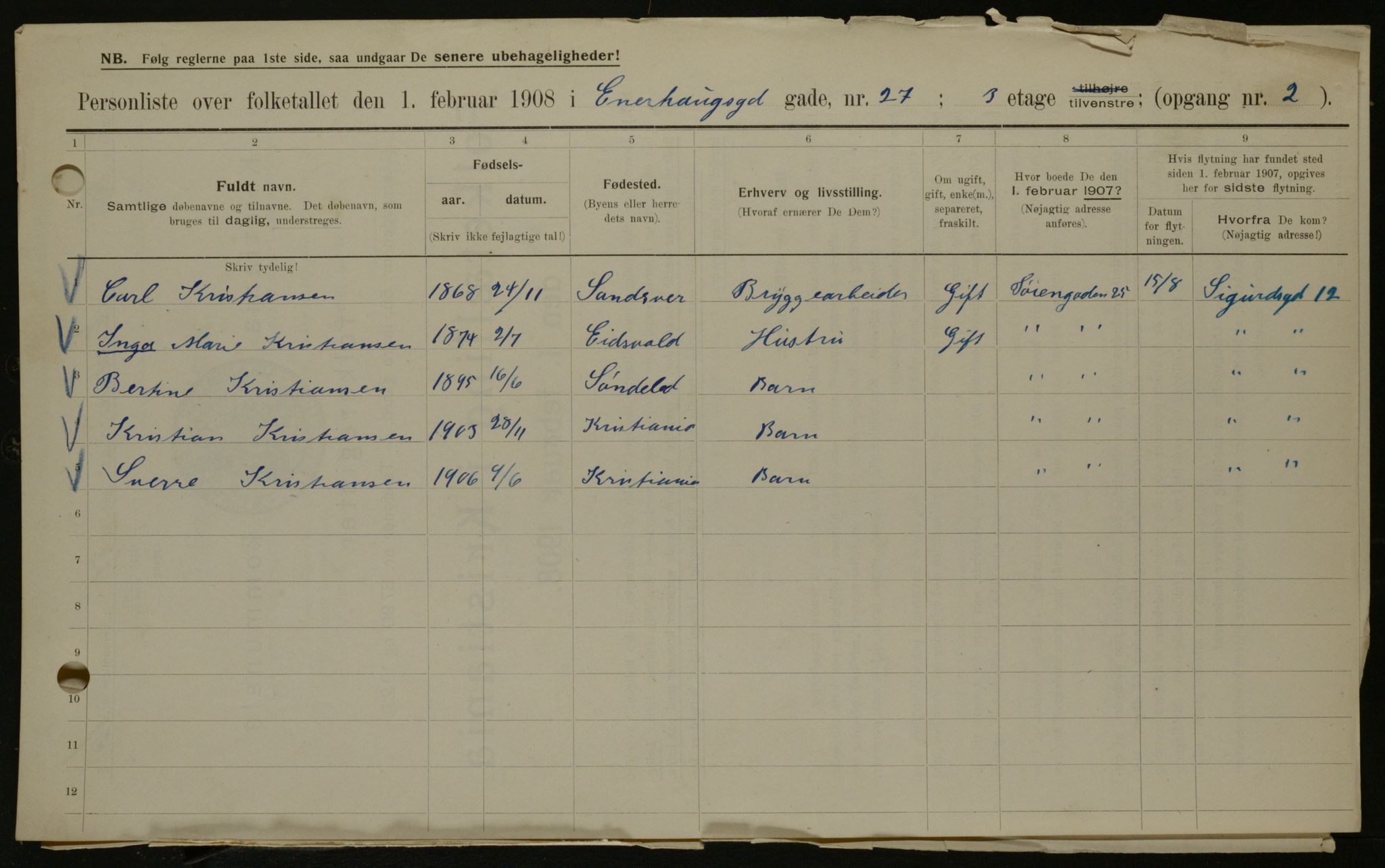 OBA, Municipal Census 1908 for Kristiania, 1908, p. 19766