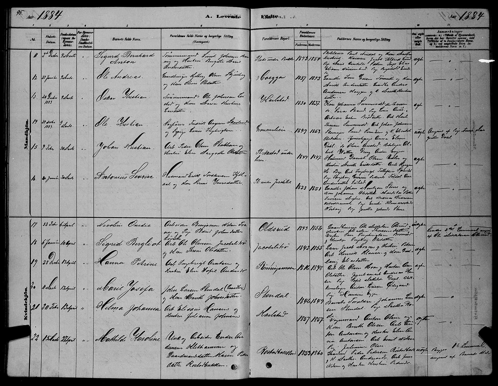 Ministerialprotokoller, klokkerbøker og fødselsregistre - Sør-Trøndelag, AV/SAT-A-1456/606/L0312: Parish register (copy) no. 606C08, 1878-1894, p. 95