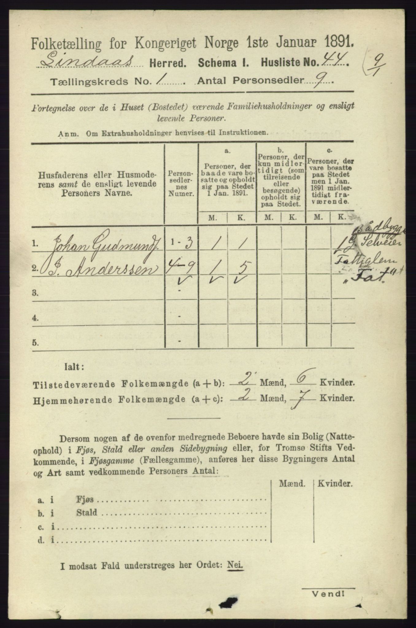 RA, 1891 census for 1263 Lindås, 1891, p. 90