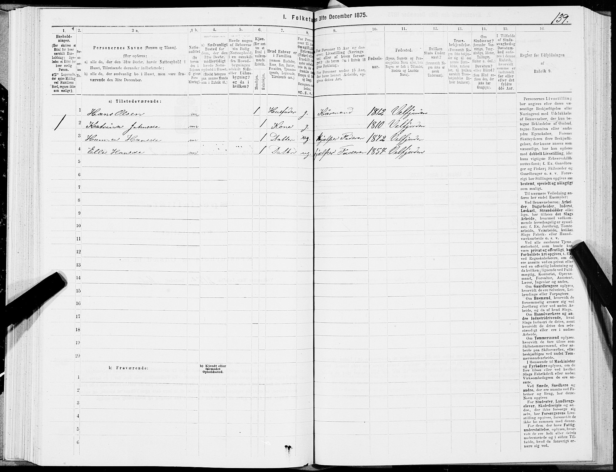SAT, 1875 census for 1813P Velfjord, 1875, p. 1139