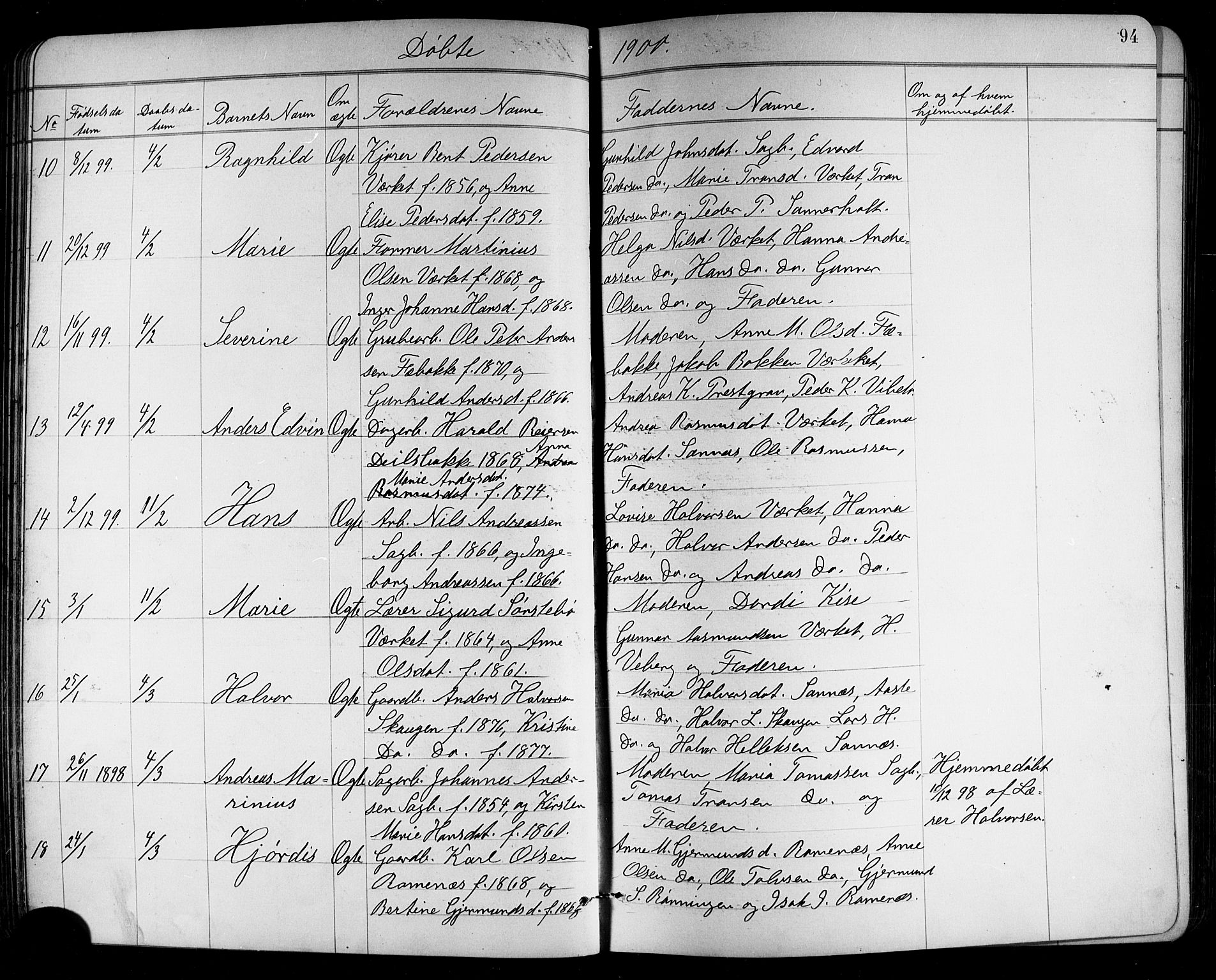 Holla kirkebøker, SAKO/A-272/G/Ga/L0005: Parish register (copy) no. I 5, 1891-1917, p. 94