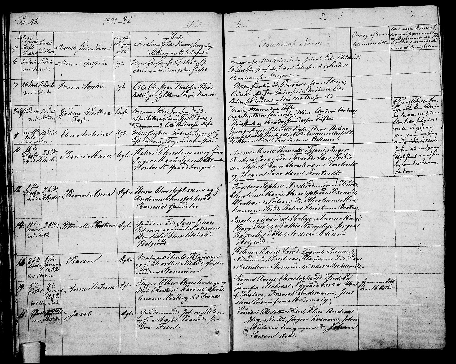 Stokke kirkebøker, AV/SAKO-A-320/F/Fa/L0006: Parish register (official) no. I 6, 1826-1843, p. 45