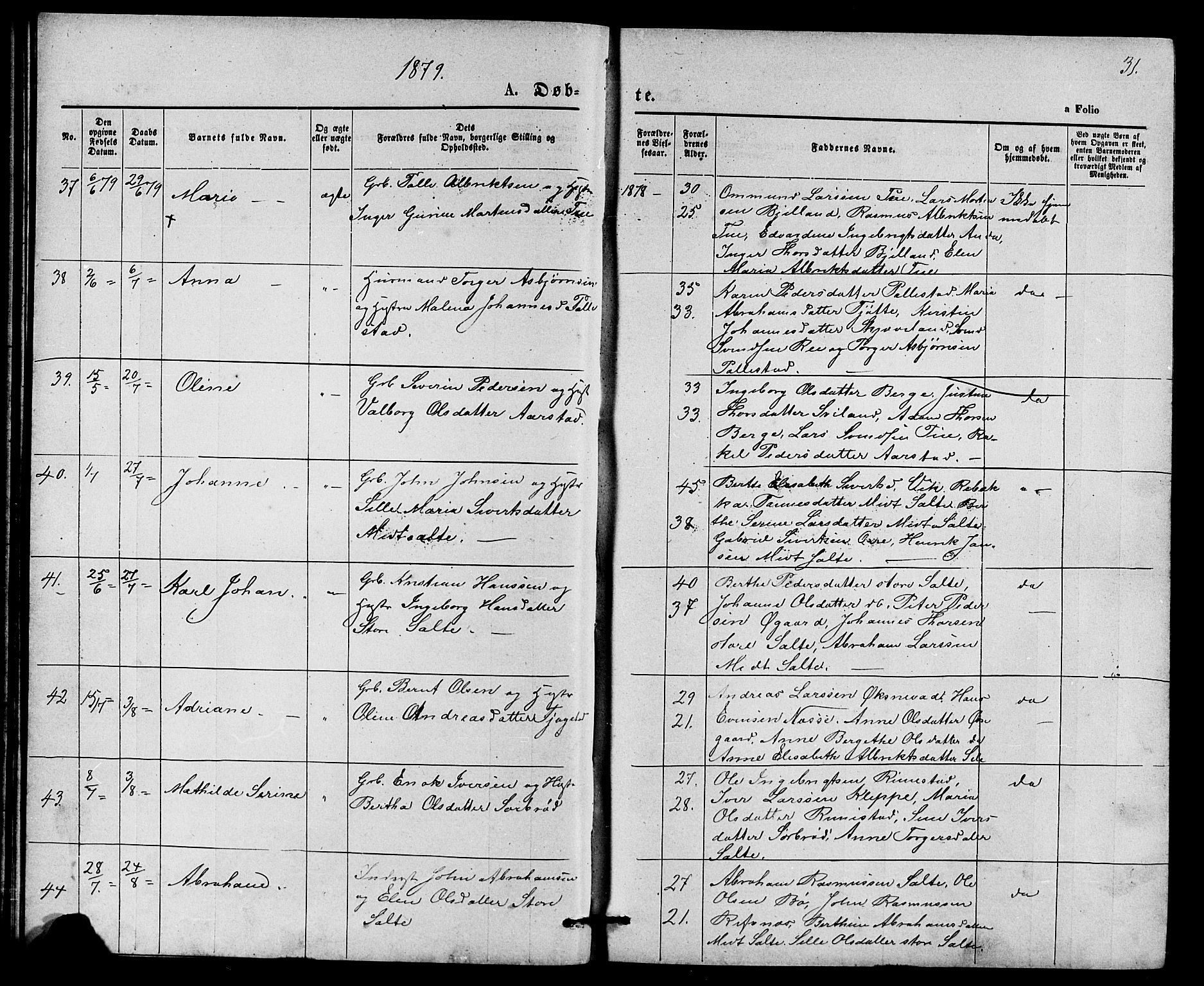 Klepp sokneprestkontor, AV/SAST-A-101803/001/3/30BB/L0003: Parish register (copy) no. B 3, 1876-1888, p. 31