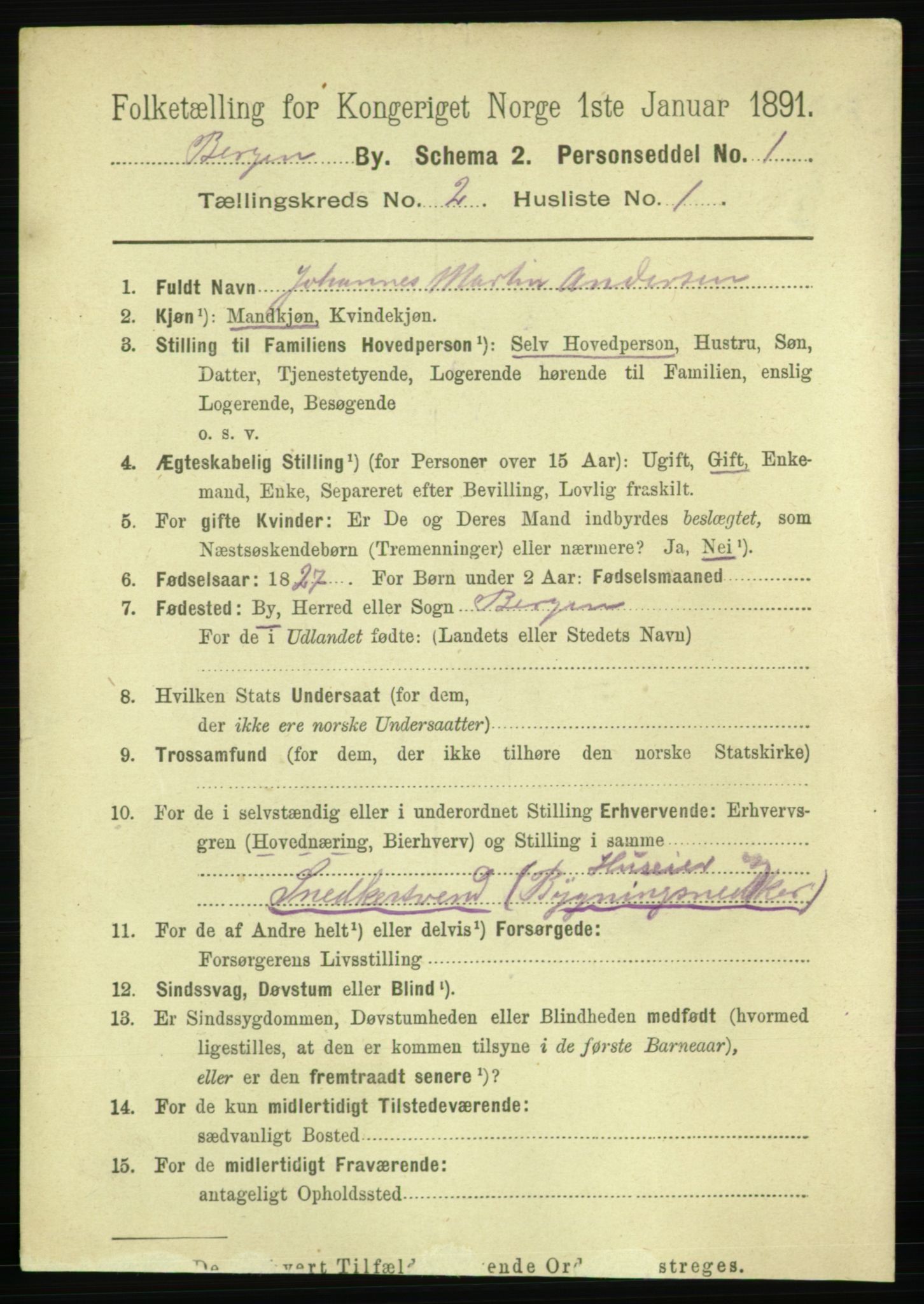 RA, 1891 Census for 1301 Bergen, 1891, p. 10062