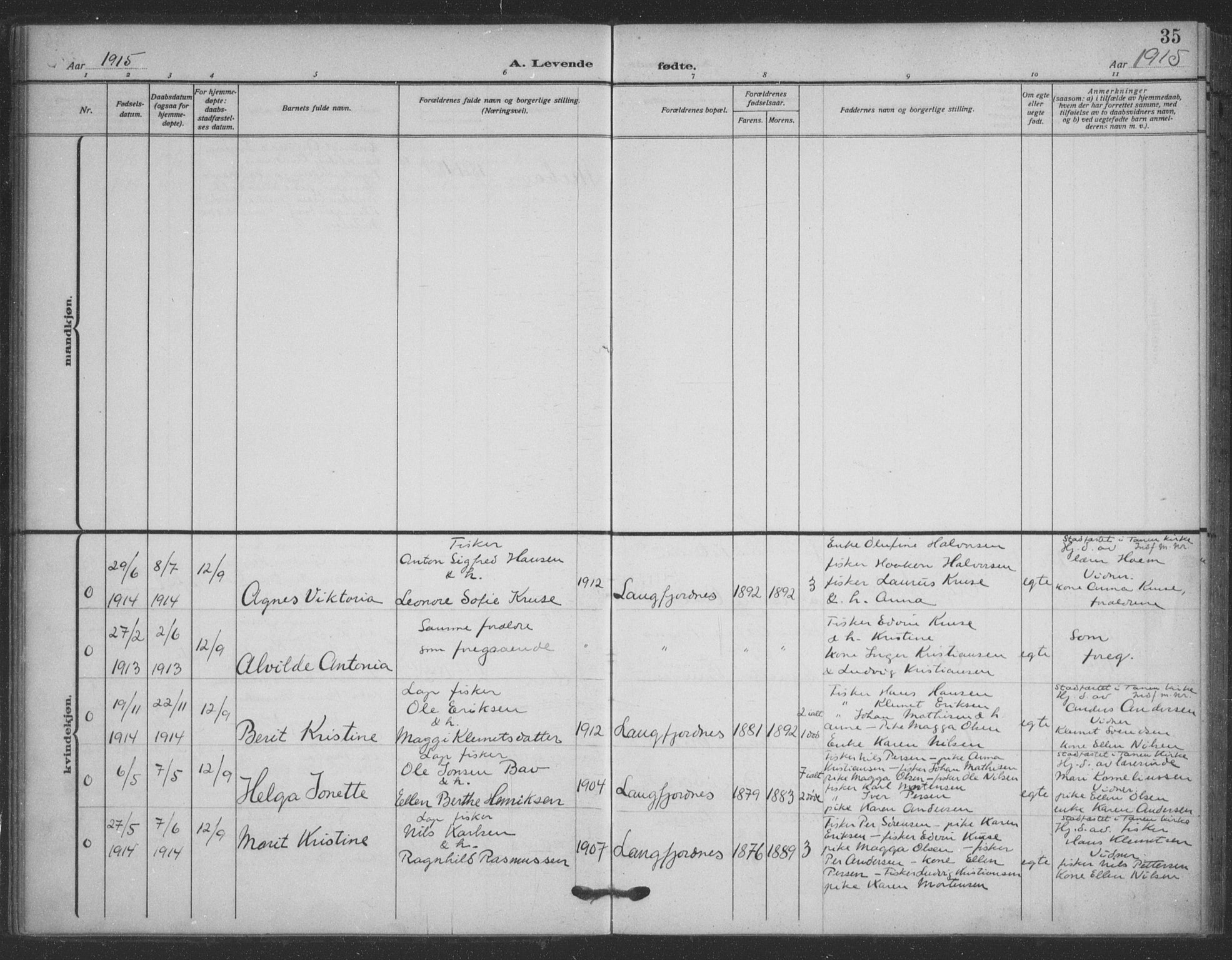 Tana sokneprestkontor, AV/SATØ-S-1334/H/Ha/L0008kirke: Parish register (official) no. 8, 1908-1920, p. 35