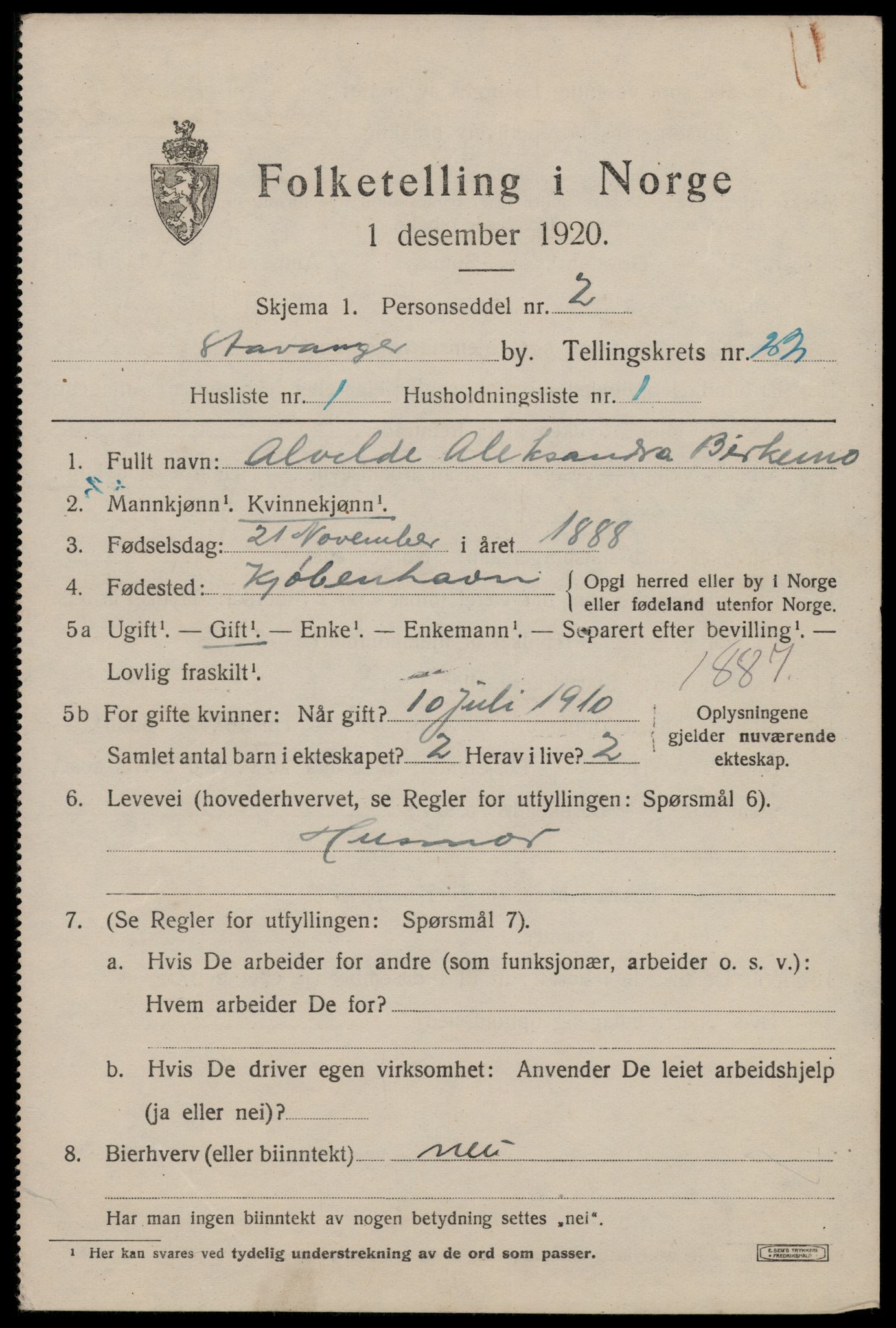 SAST, 1920 census for Stavanger, 1920, p. 73760