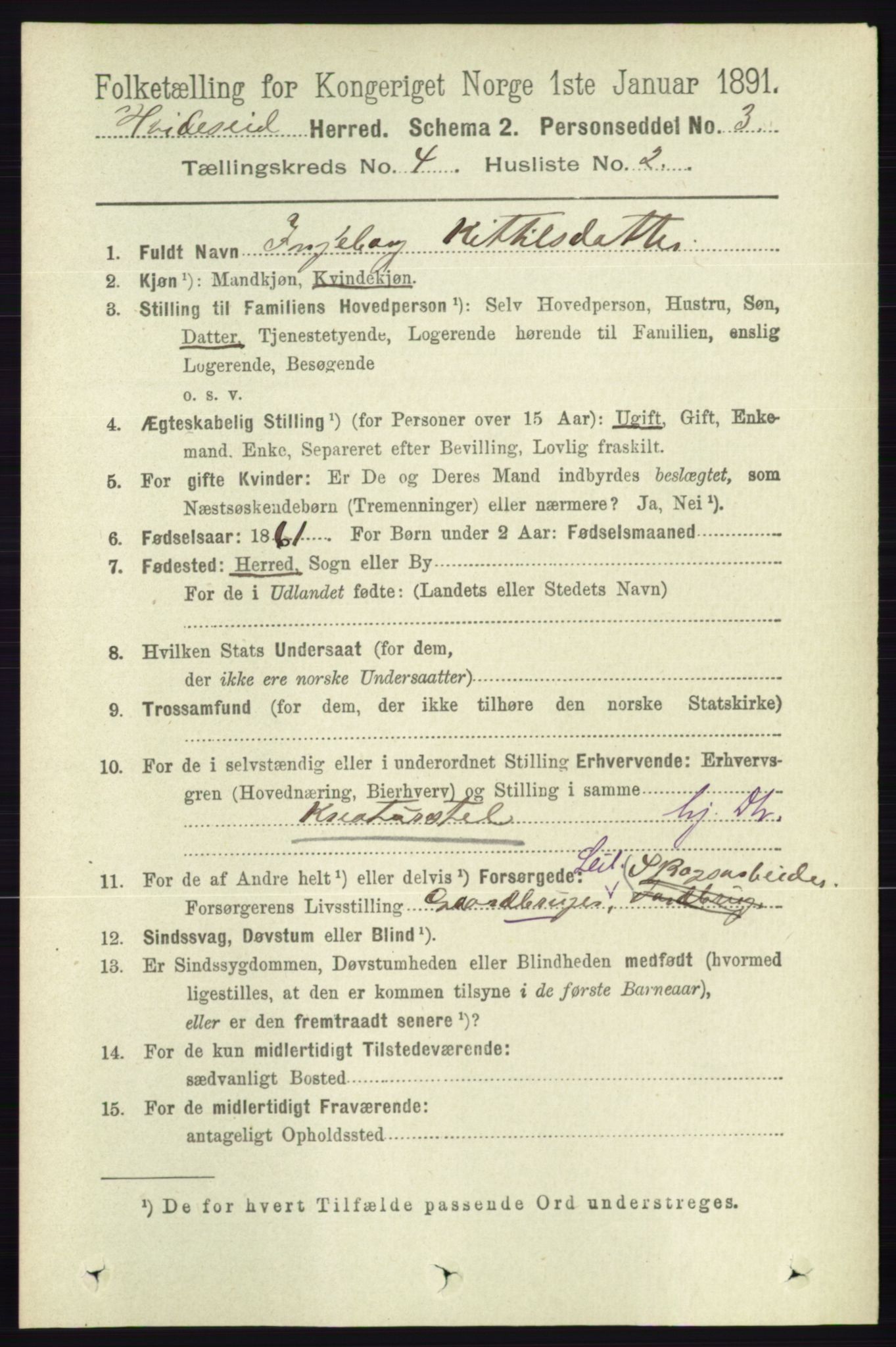 RA, 1891 census for 0829 Kviteseid, 1891, p. 739