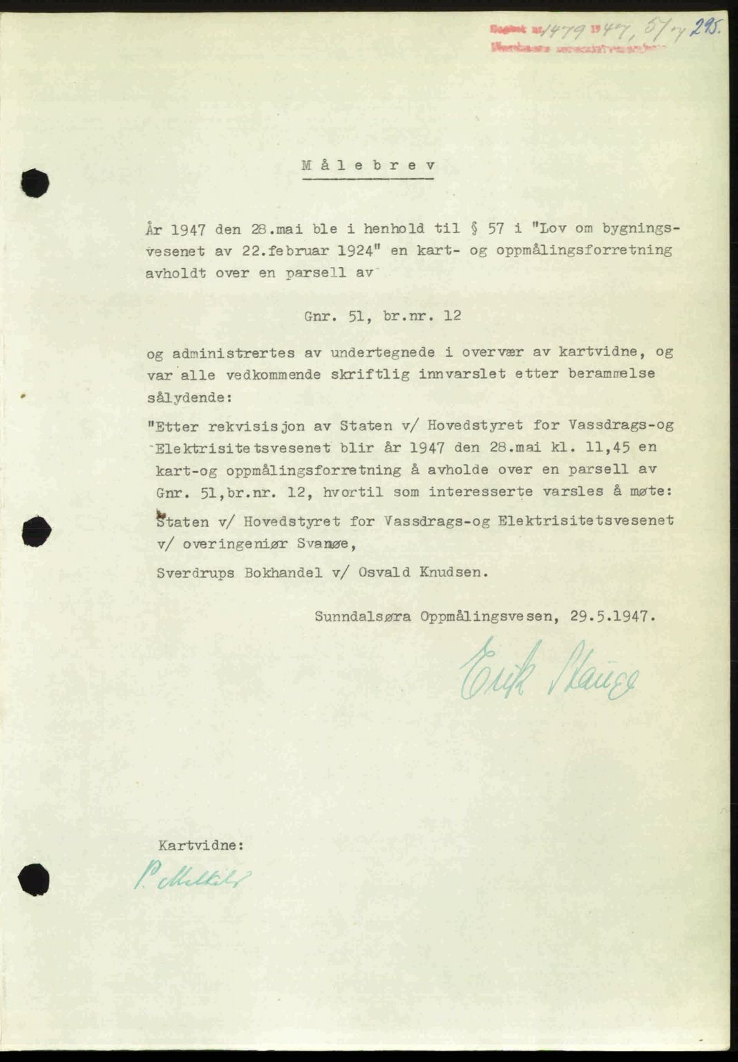 Nordmøre sorenskriveri, AV/SAT-A-4132/1/2/2Ca: Mortgage book no. A105, 1947-1947, Diary no: : 1479/1947