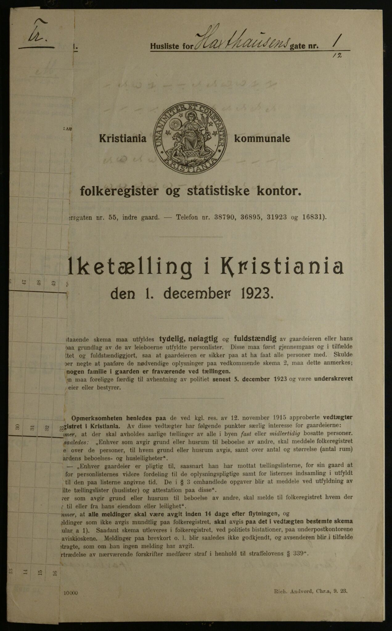 OBA, Municipal Census 1923 for Kristiania, 1923, p. 39633