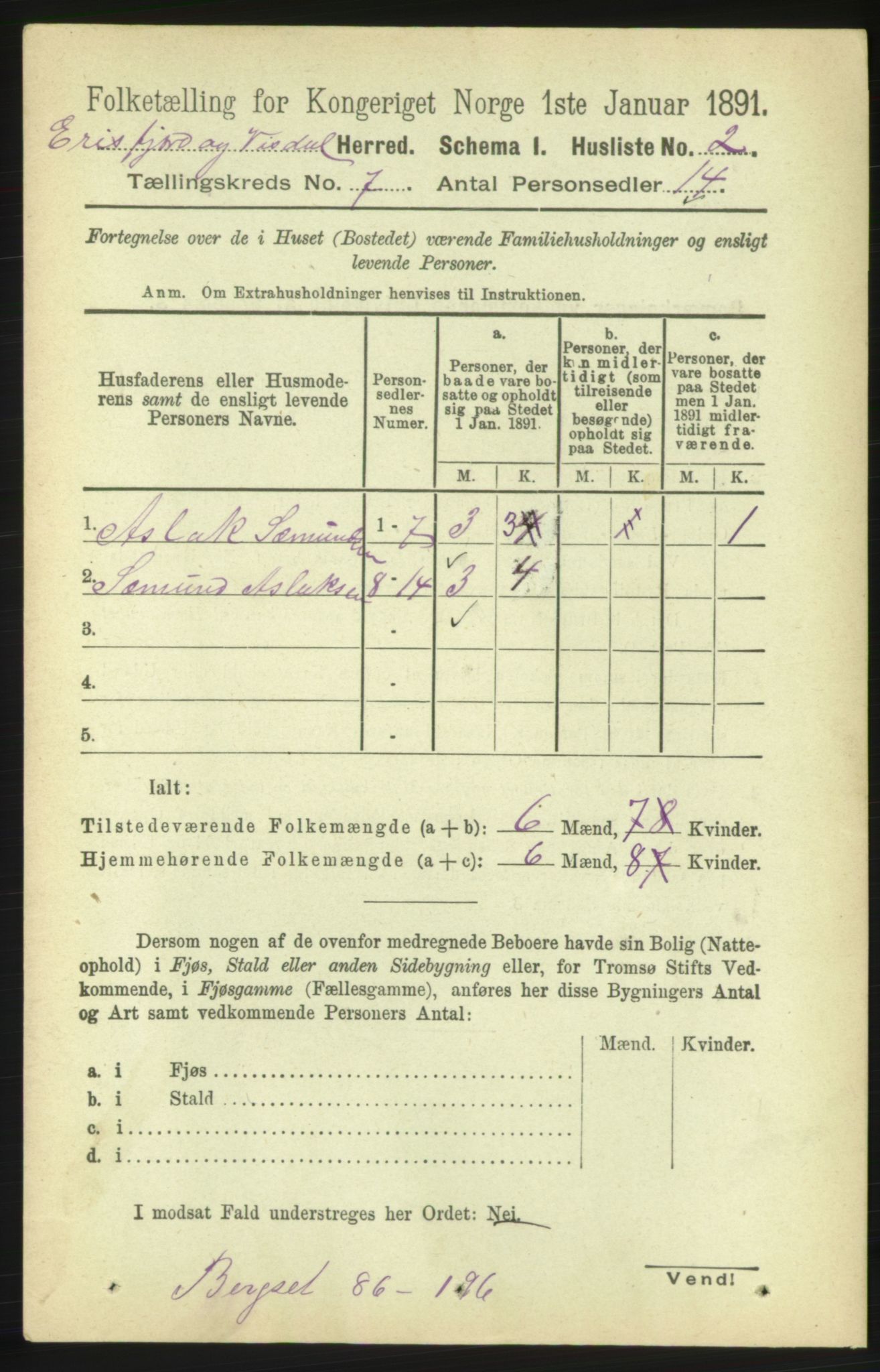 RA, 1891 census for 1542 Eresfjord og Vistdal, 1891, p. 1916