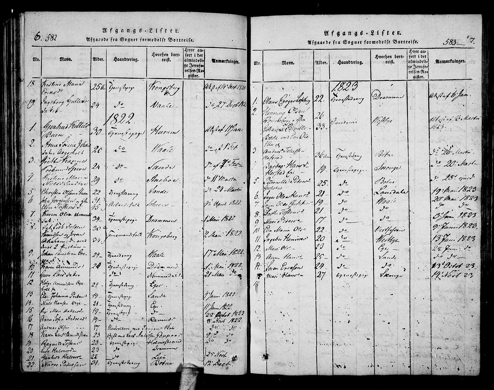 Hof kirkebøker, SAKO/A-64/F/Fa/L0004: Parish register (official) no. I 4, 1814-1843, p. 582-583
