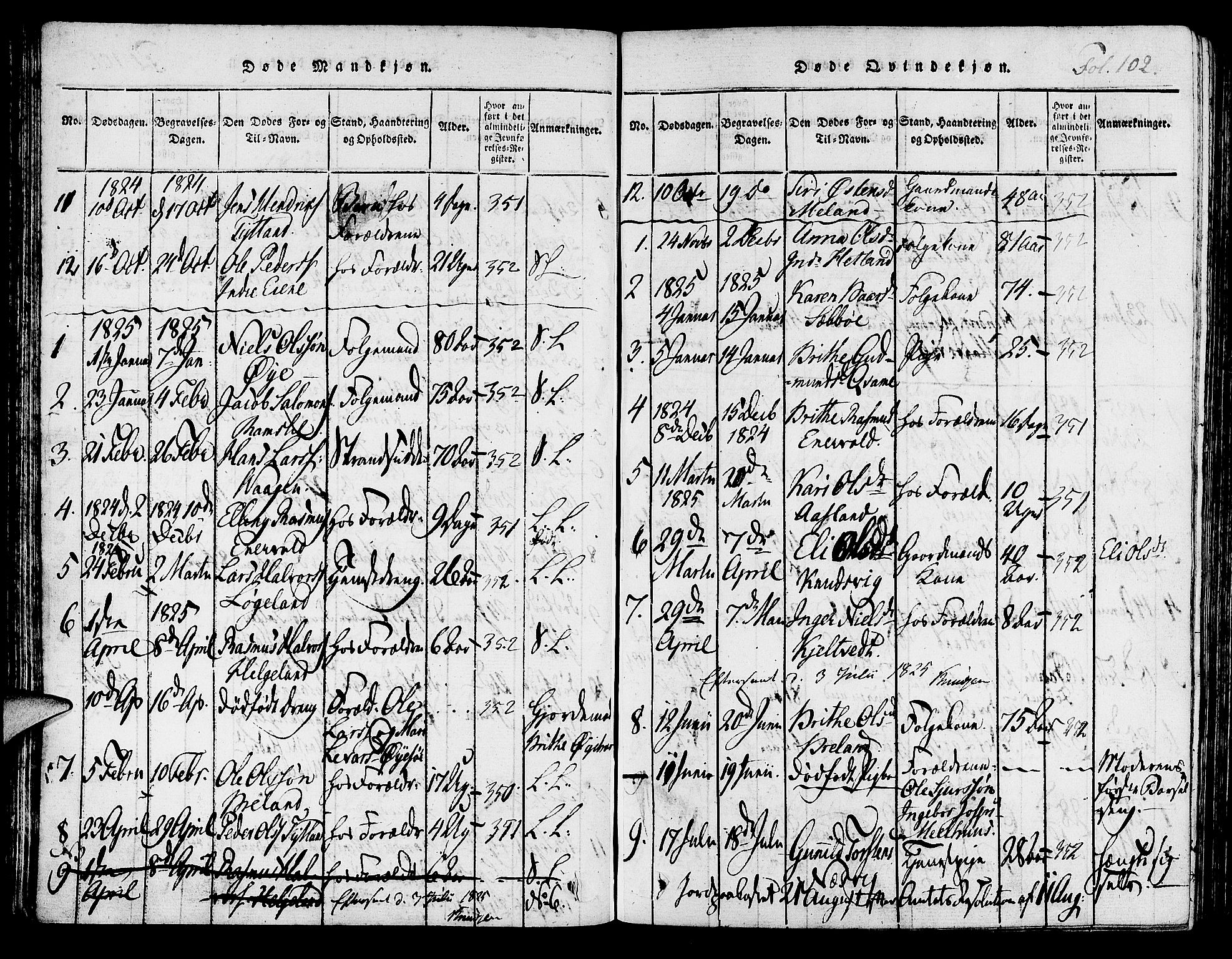 Hjelmeland sokneprestkontor, AV/SAST-A-101843/01/IV/L0003: Parish register (official) no. A 3, 1816-1834, p. 102