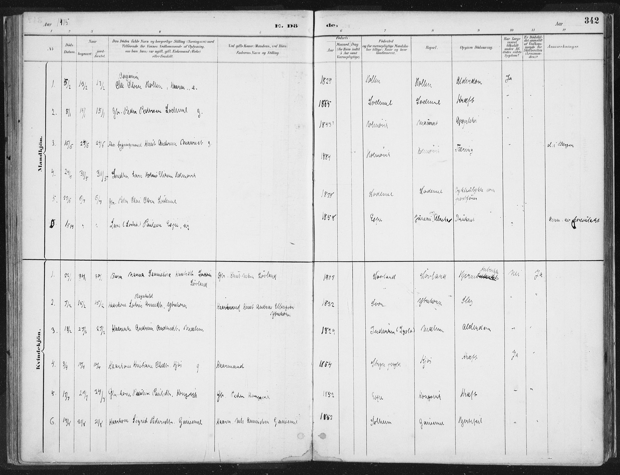 Hornindal sokneprestembete, SAB/A-82401/H/Haa/Haaa/L0003/0002: Parish register (official) no. A 3B, 1885-1917, p. 342