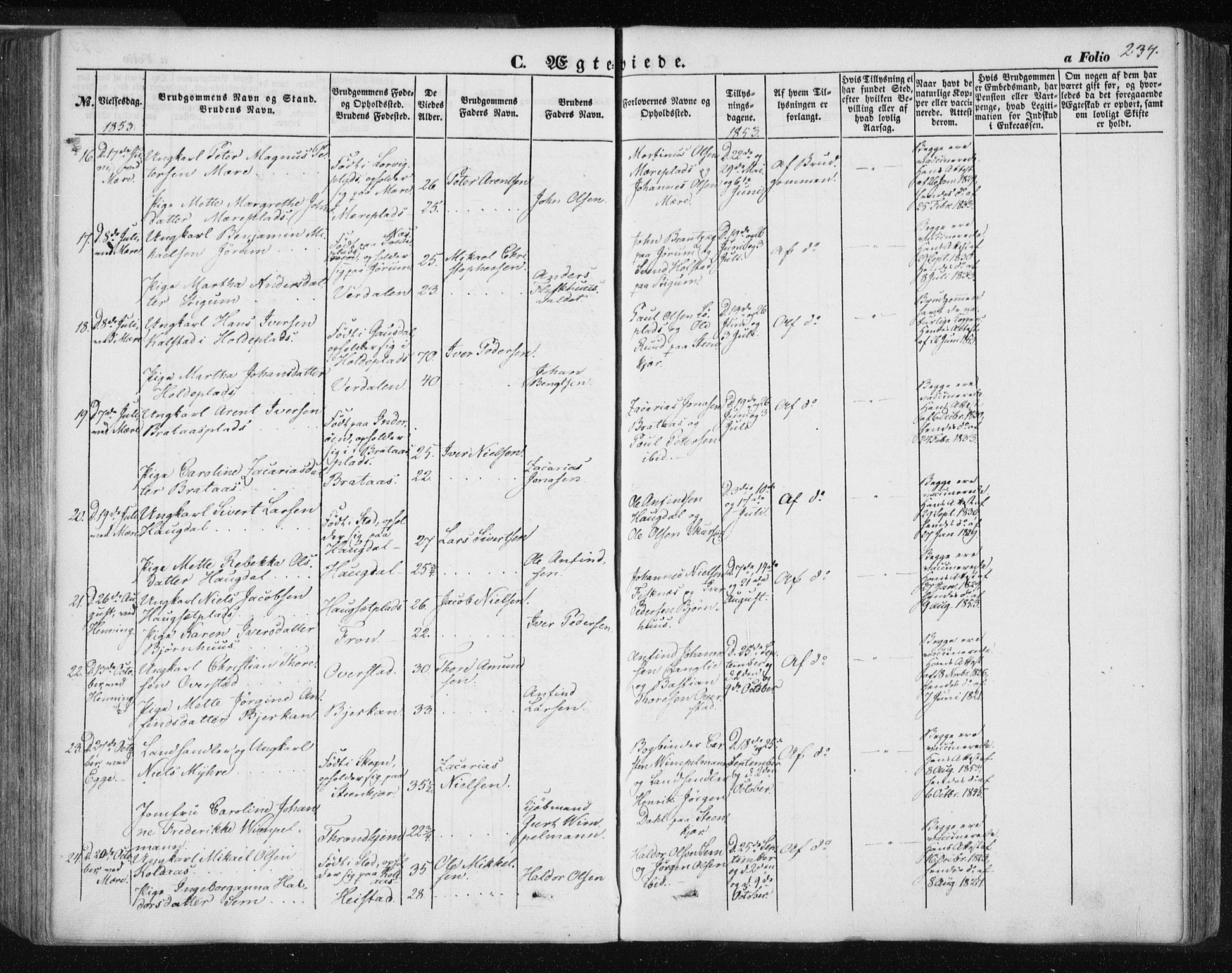 Ministerialprotokoller, klokkerbøker og fødselsregistre - Nord-Trøndelag, AV/SAT-A-1458/735/L0342: Parish register (official) no. 735A07 /1, 1849-1862, p. 234