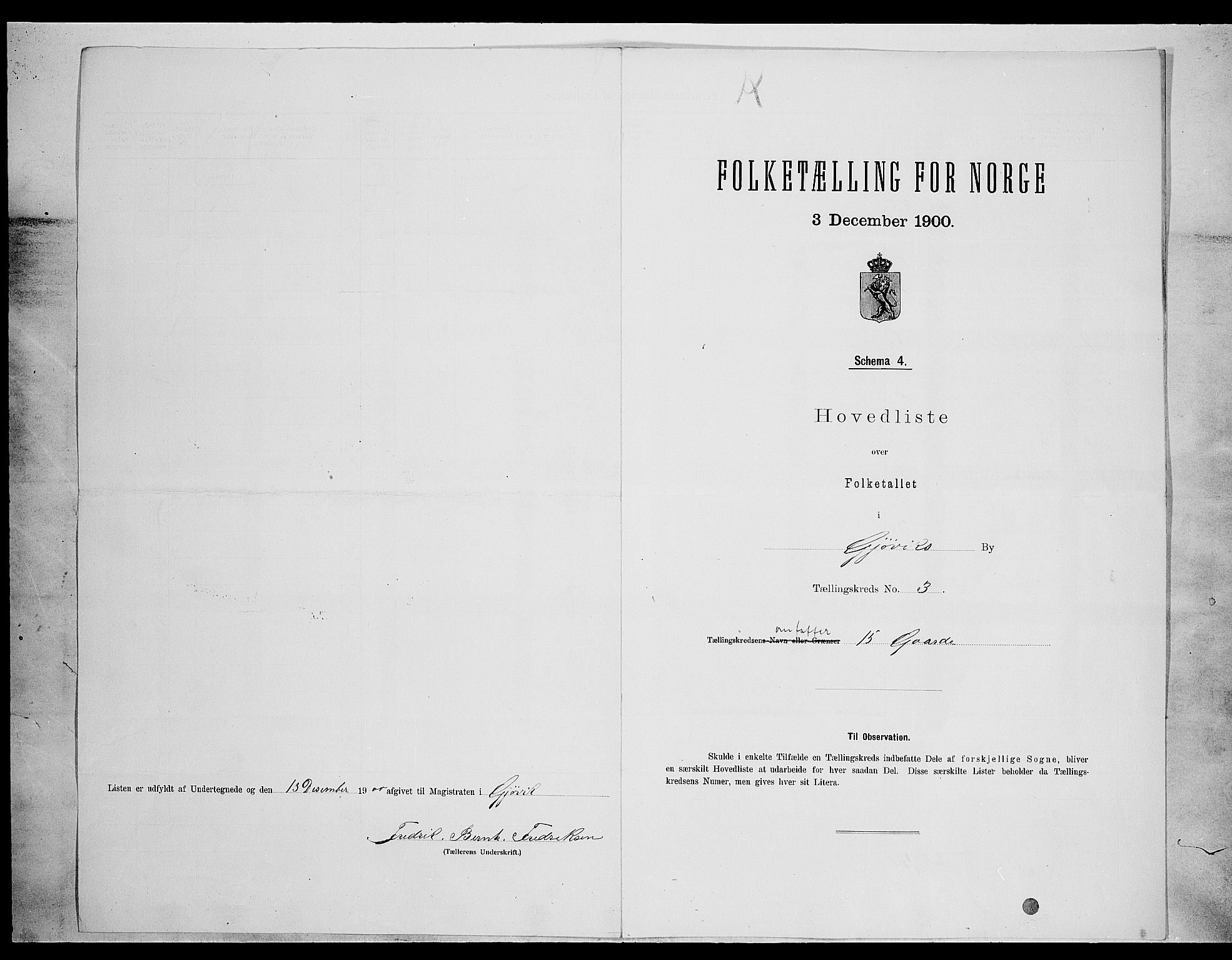 SAH, 1900 census for Gjøvik, 1900, p. 19