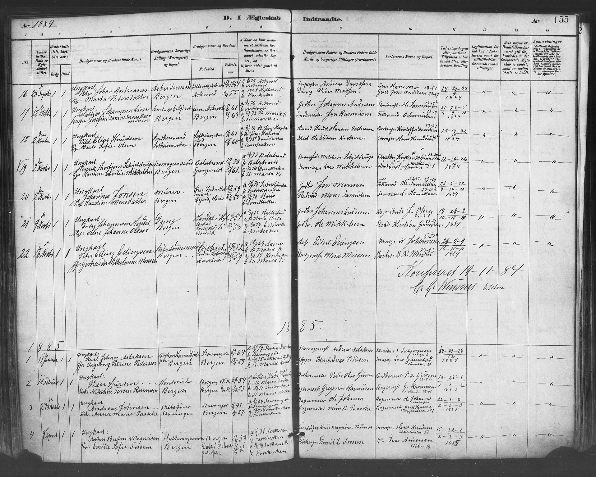 Mariakirken Sokneprestembete, SAB/A-76901/H/Haa/L0007: Parish register (official) no. A 7, 1878-1893, p. 155