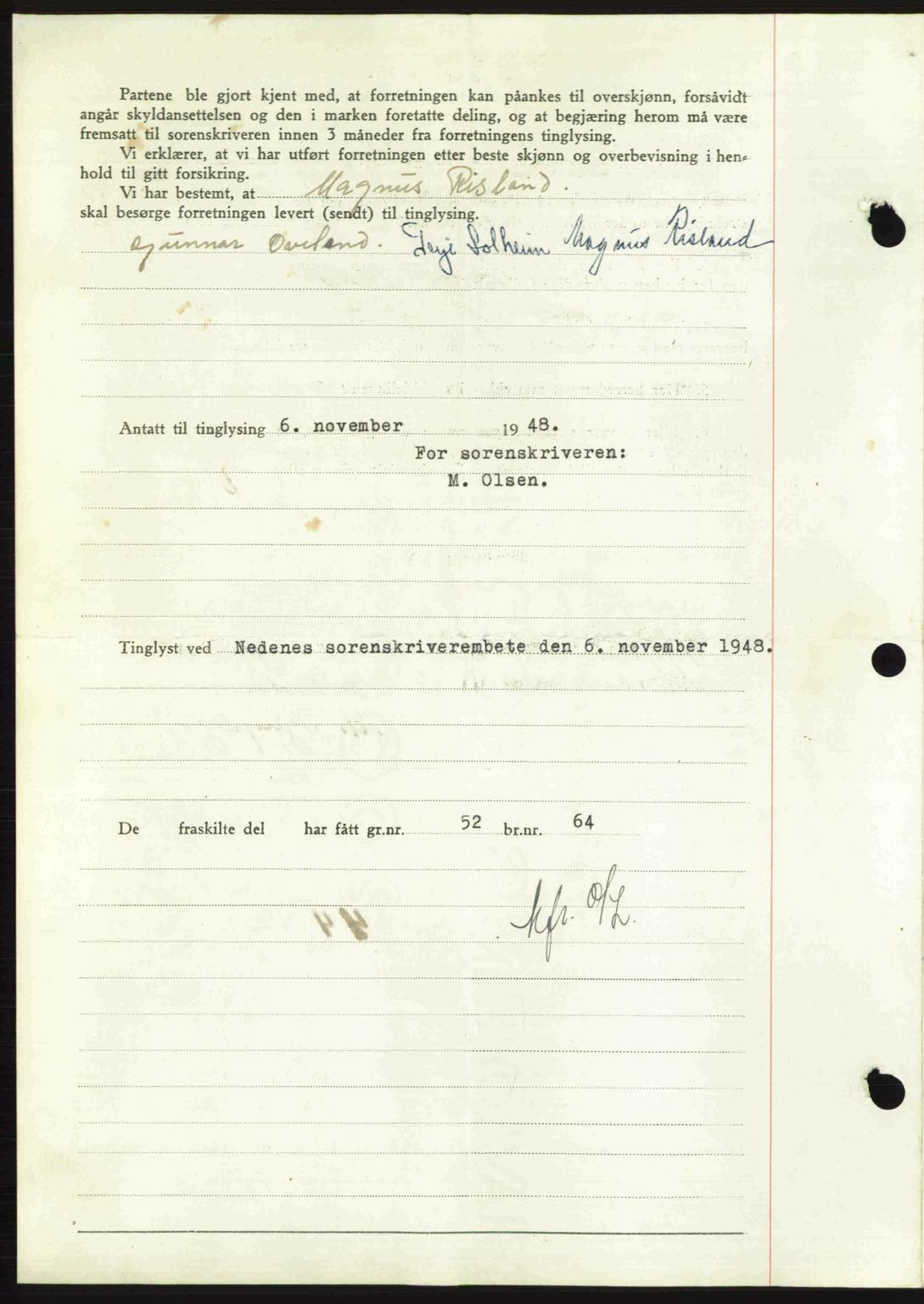 Nedenes sorenskriveri, AV/SAK-1221-0006/G/Gb/Gba/L0059: Mortgage book no. A11, 1948-1948, Diary no: : 1576/1948