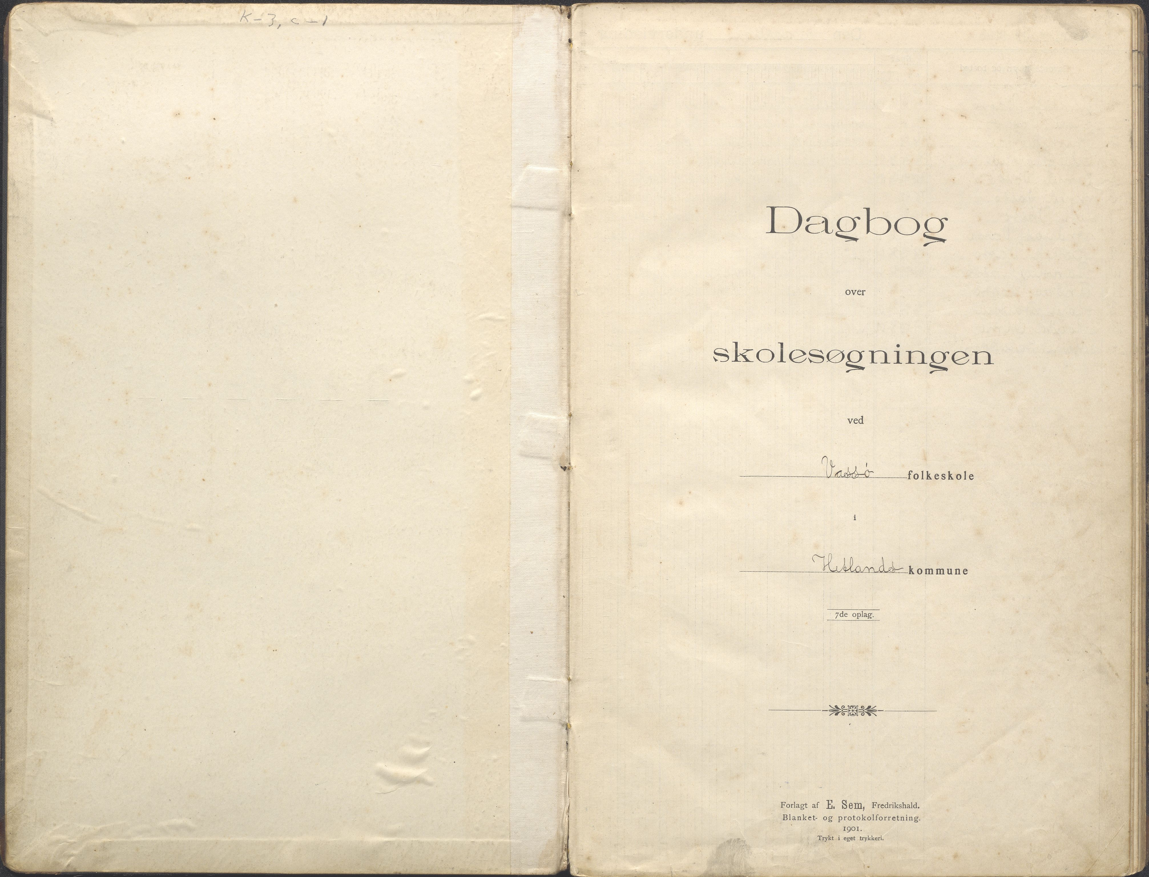 Hetland kommune. Vassøy skole, BYST/A-0149/G/Ga/L0001: Dagbok over skolesøkingen, 1902-1922