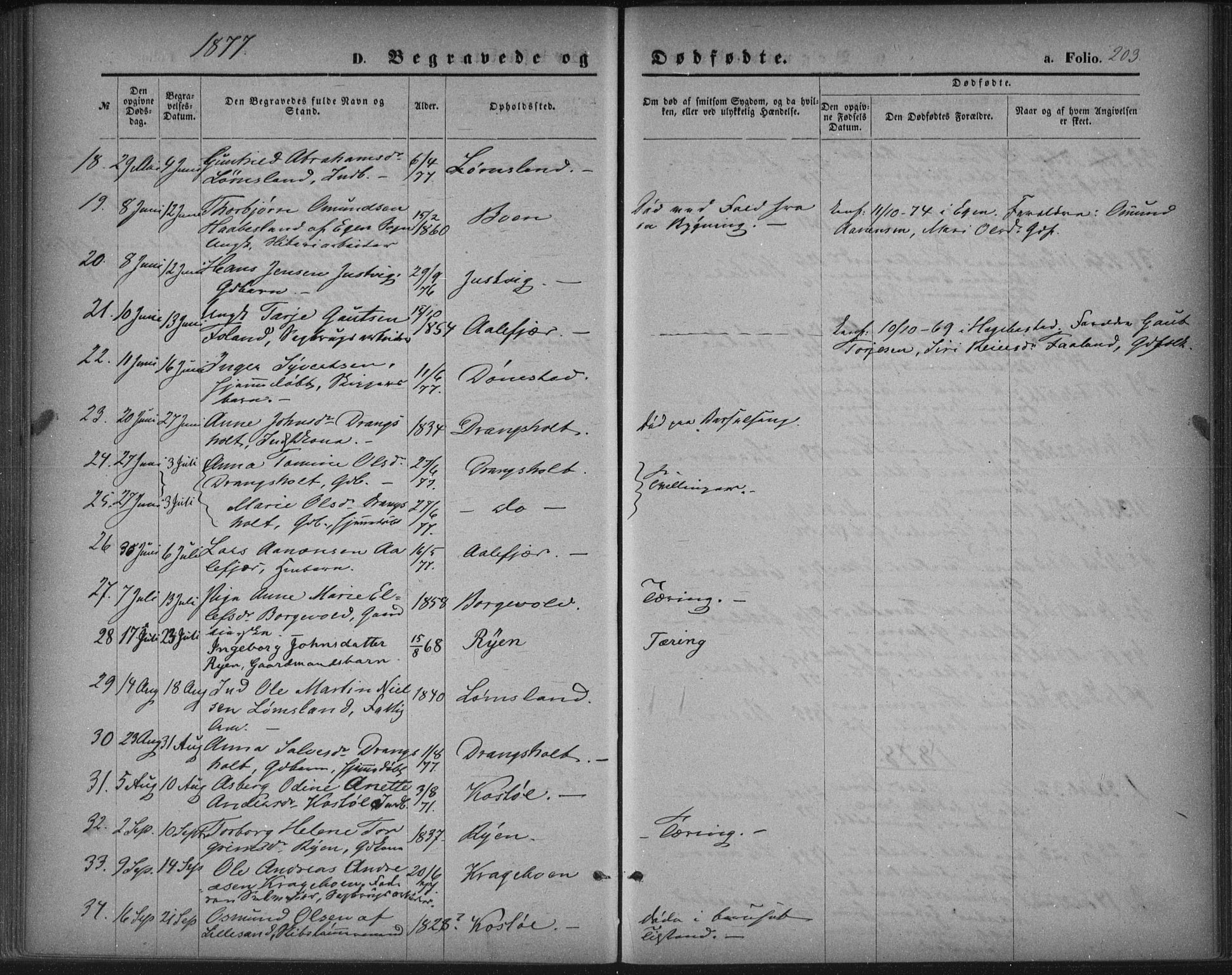 Tveit sokneprestkontor, AV/SAK-1111-0043/F/Fa/L0006: Parish register (official) no. A 6, 1872-1886, p. 203