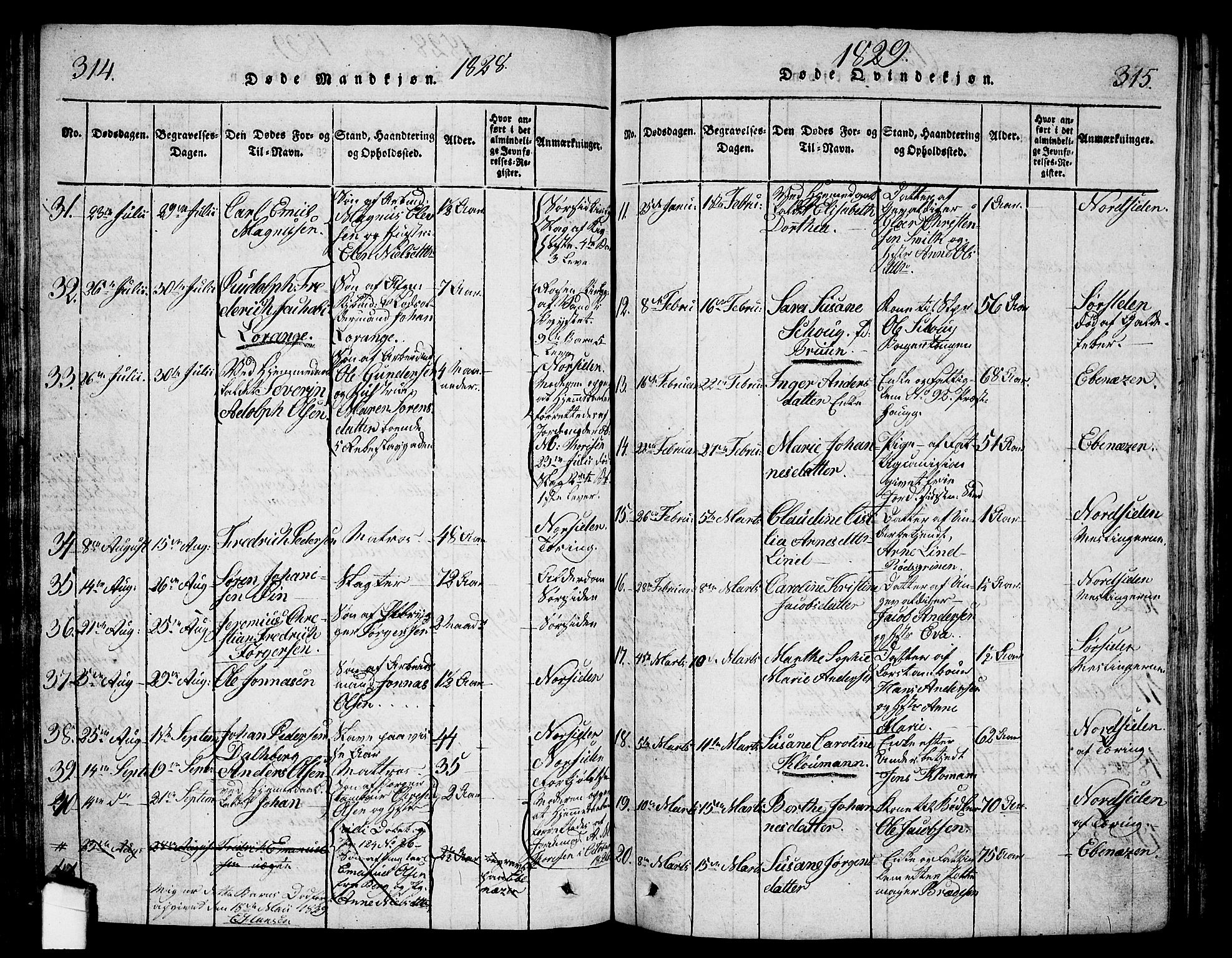 Halden prestekontor Kirkebøker, AV/SAO-A-10909/G/Ga/L0001: Parish register (copy) no. 1, 1815-1833, p. 314-315