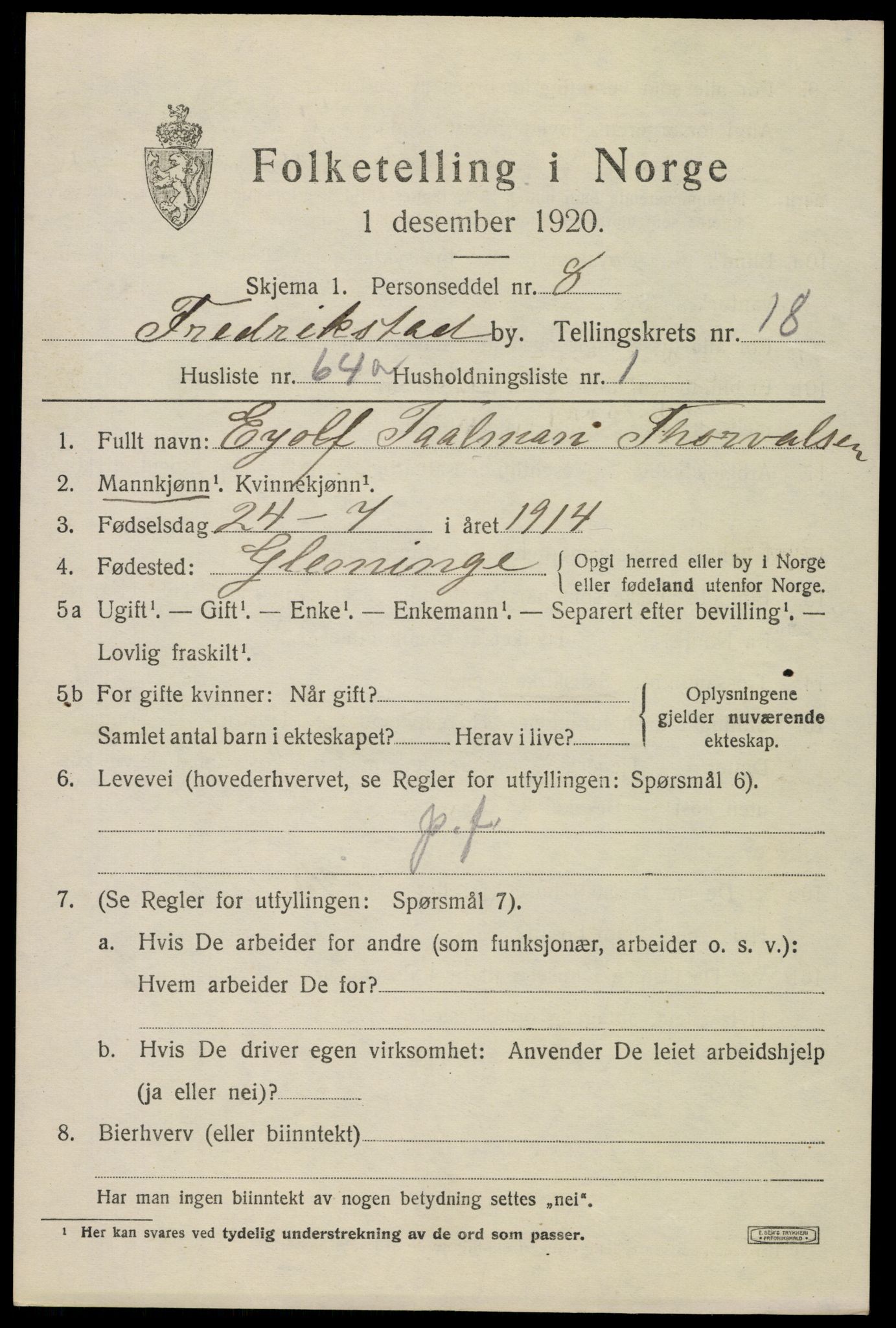 SAO, 1920 census for Fredrikstad, 1920, p. 42321