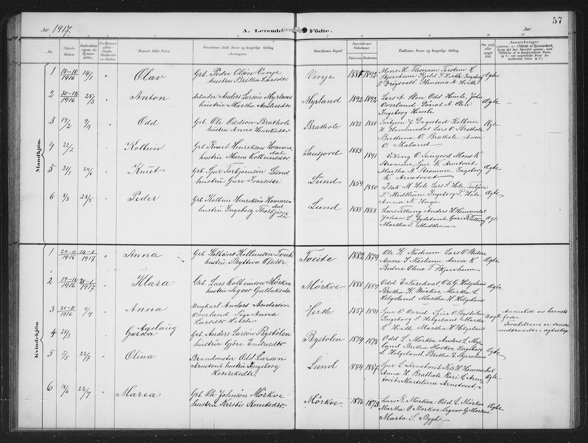 Vossestrand Sokneprestembete, SAB/A-79101/H/Hab: Parish register (copy) no. B 4, 1894-1941, p. 57