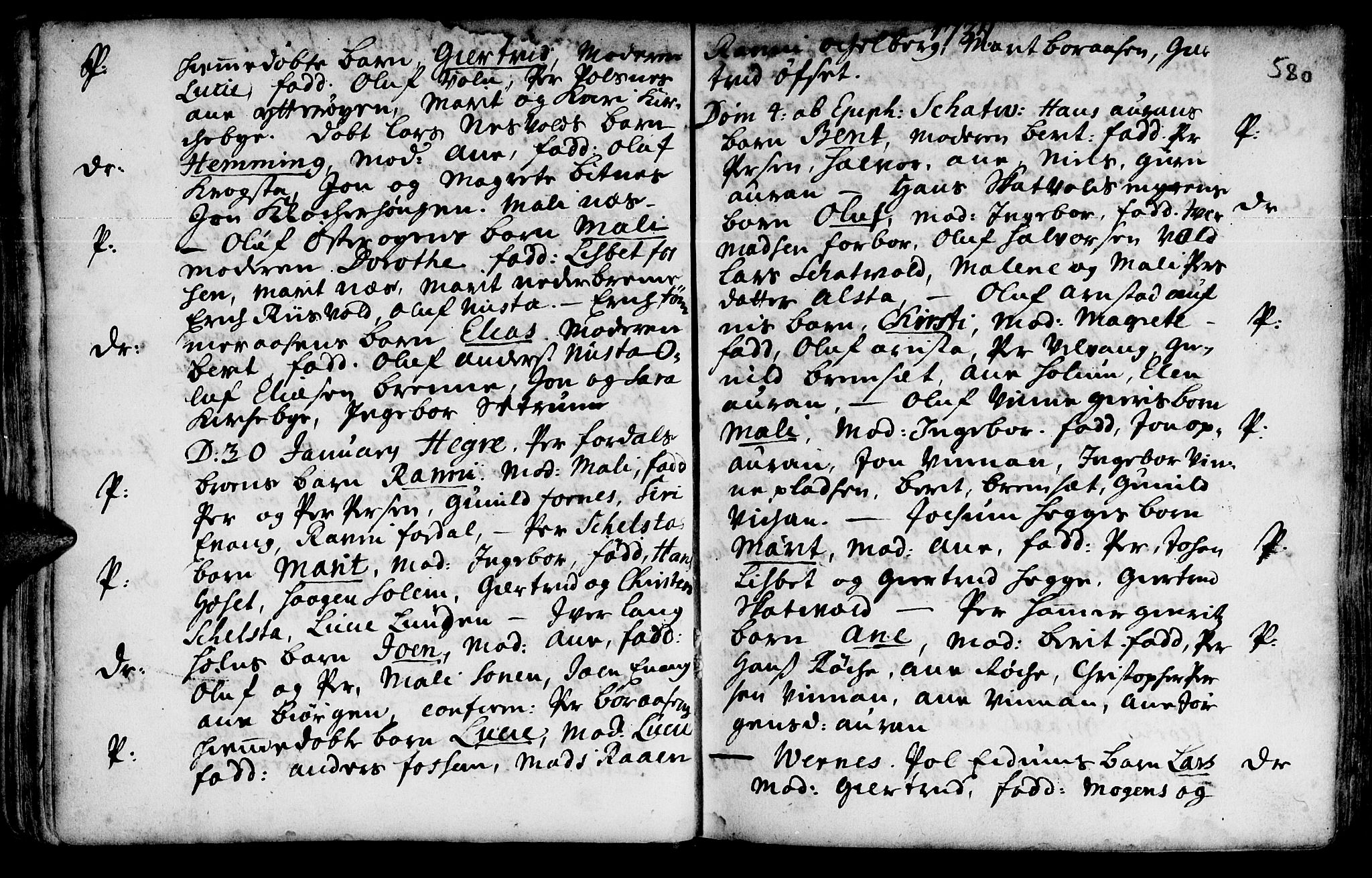 Ministerialprotokoller, klokkerbøker og fødselsregistre - Nord-Trøndelag, SAT/A-1458/709/L0055: Parish register (official) no. 709A03, 1730-1739, p. 579-580