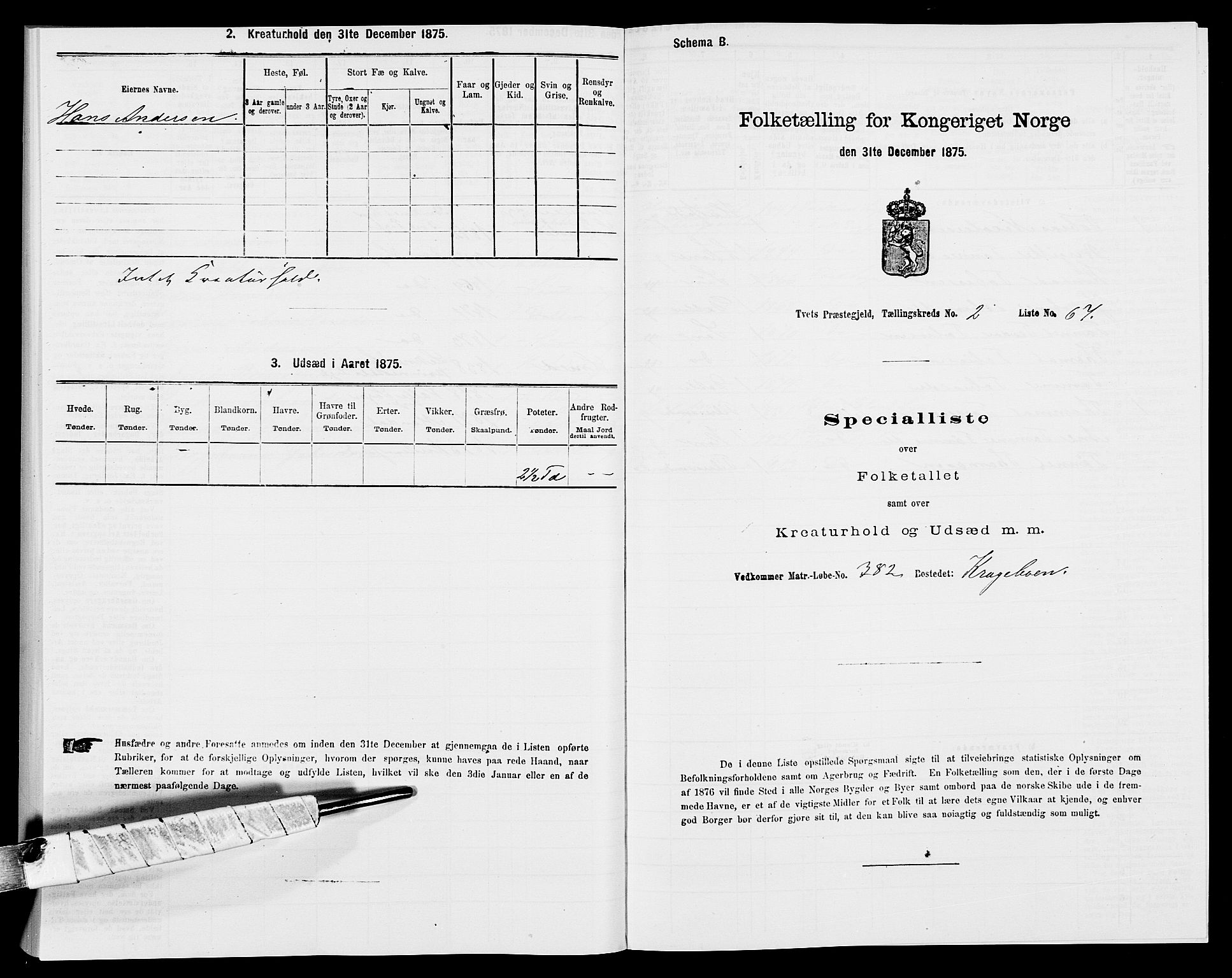 SAK, 1875 census for 1013P Tveit, 1875, p. 307