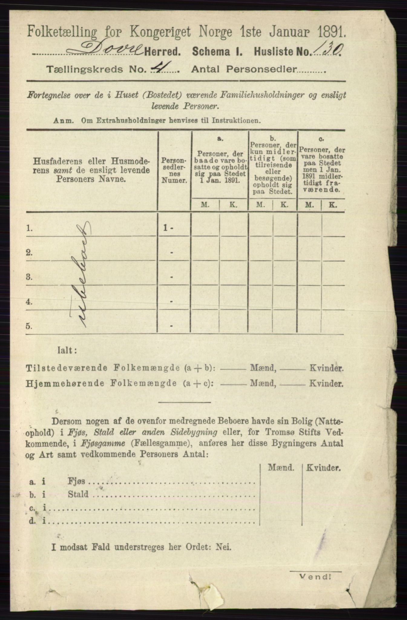 RA, 1891 census for 0511 Dovre, 1891, p. 1943